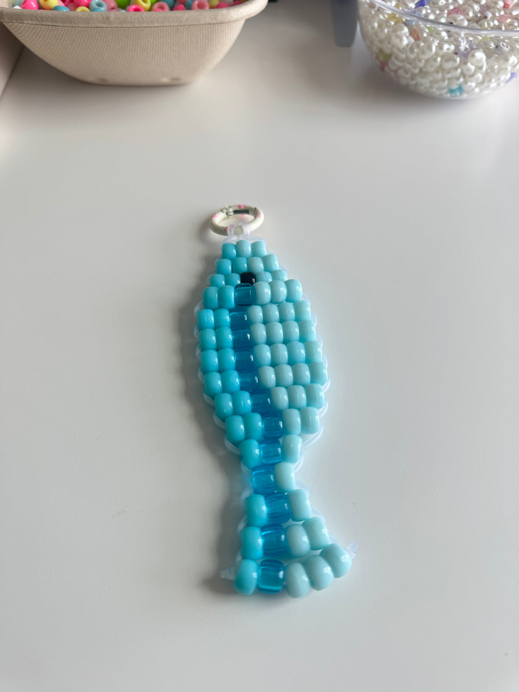 Pony Bead Blue Fish keychain