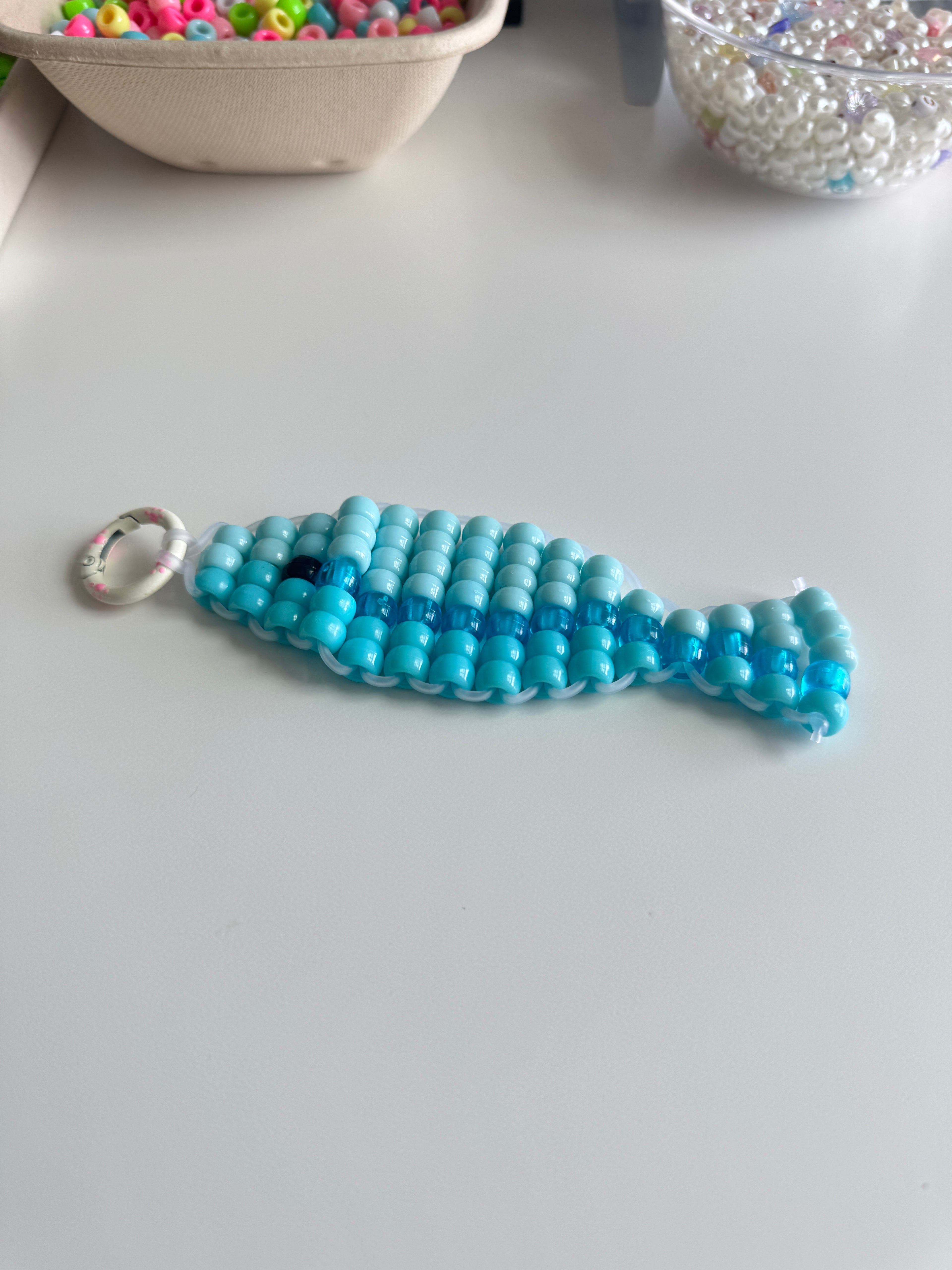 Pony Bead Blue Fish keychain