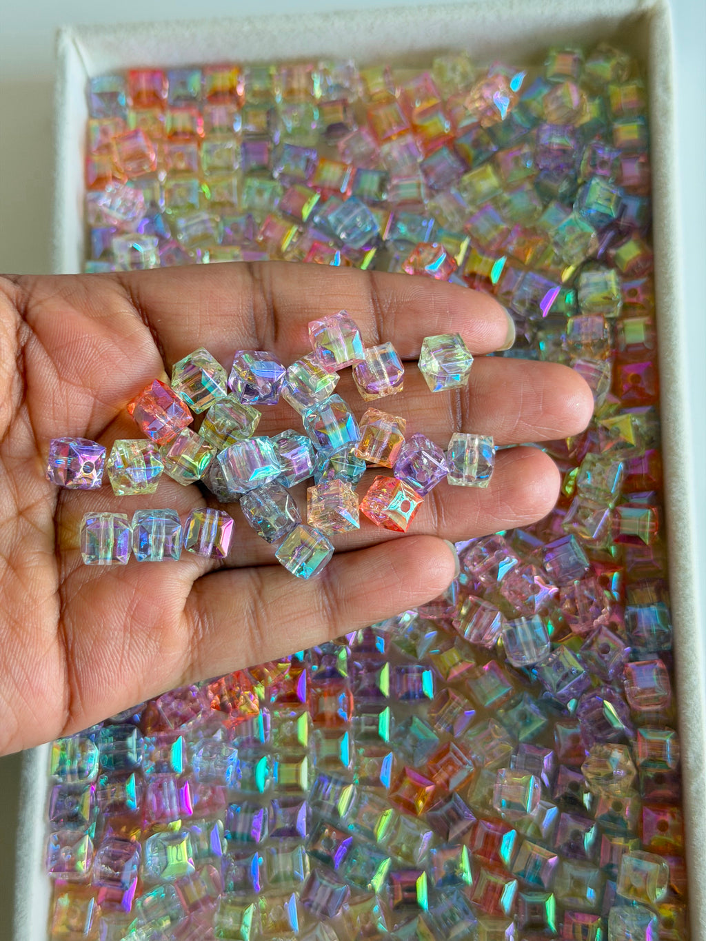 Iridescent Cube Crystal Beads