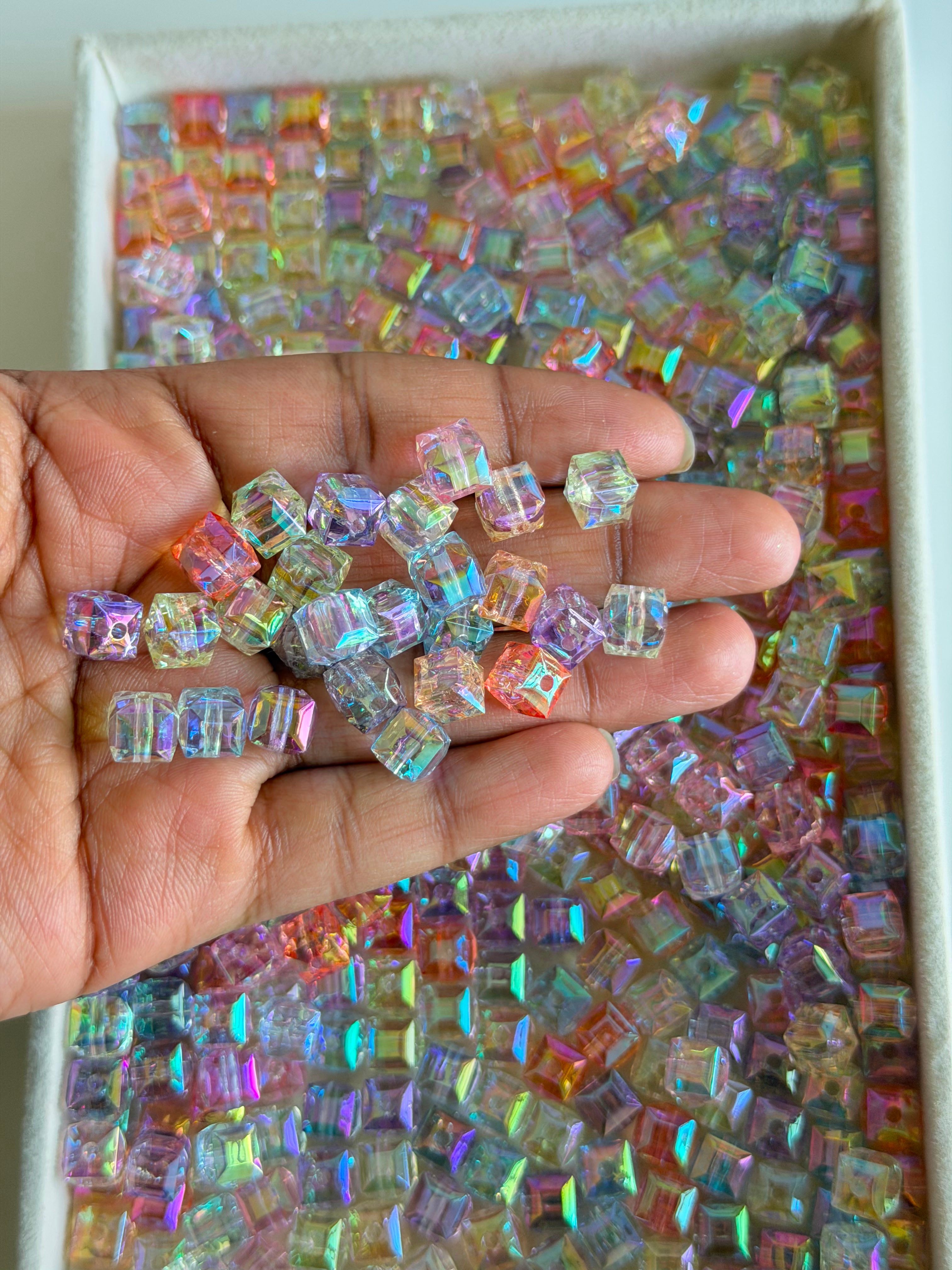 Iridescent Cube Crystal Beads