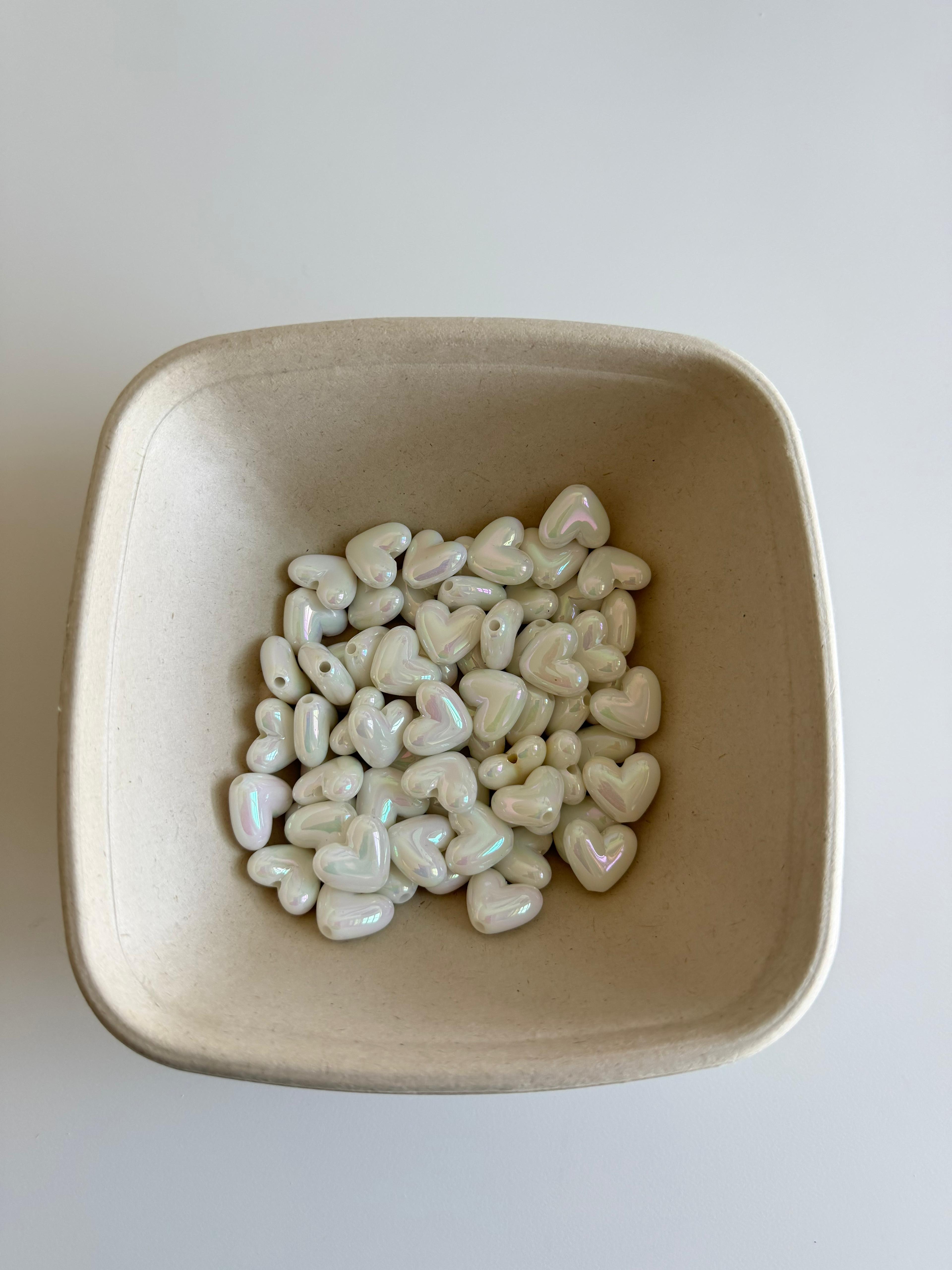 Iridescent Heart Beads – White Aurora Heart Acrylic Beads