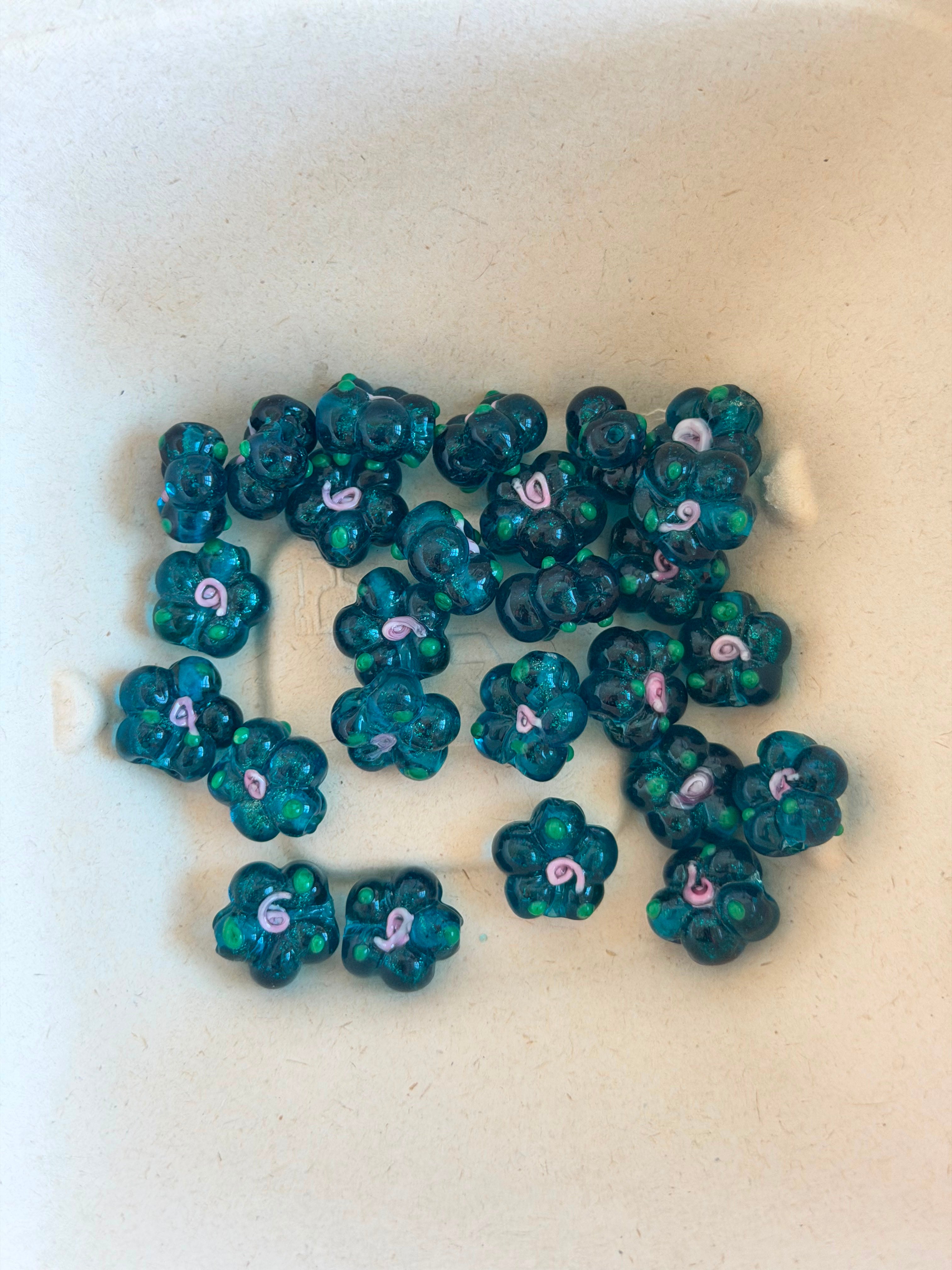 Midnight Bloom Glass Flower Beads