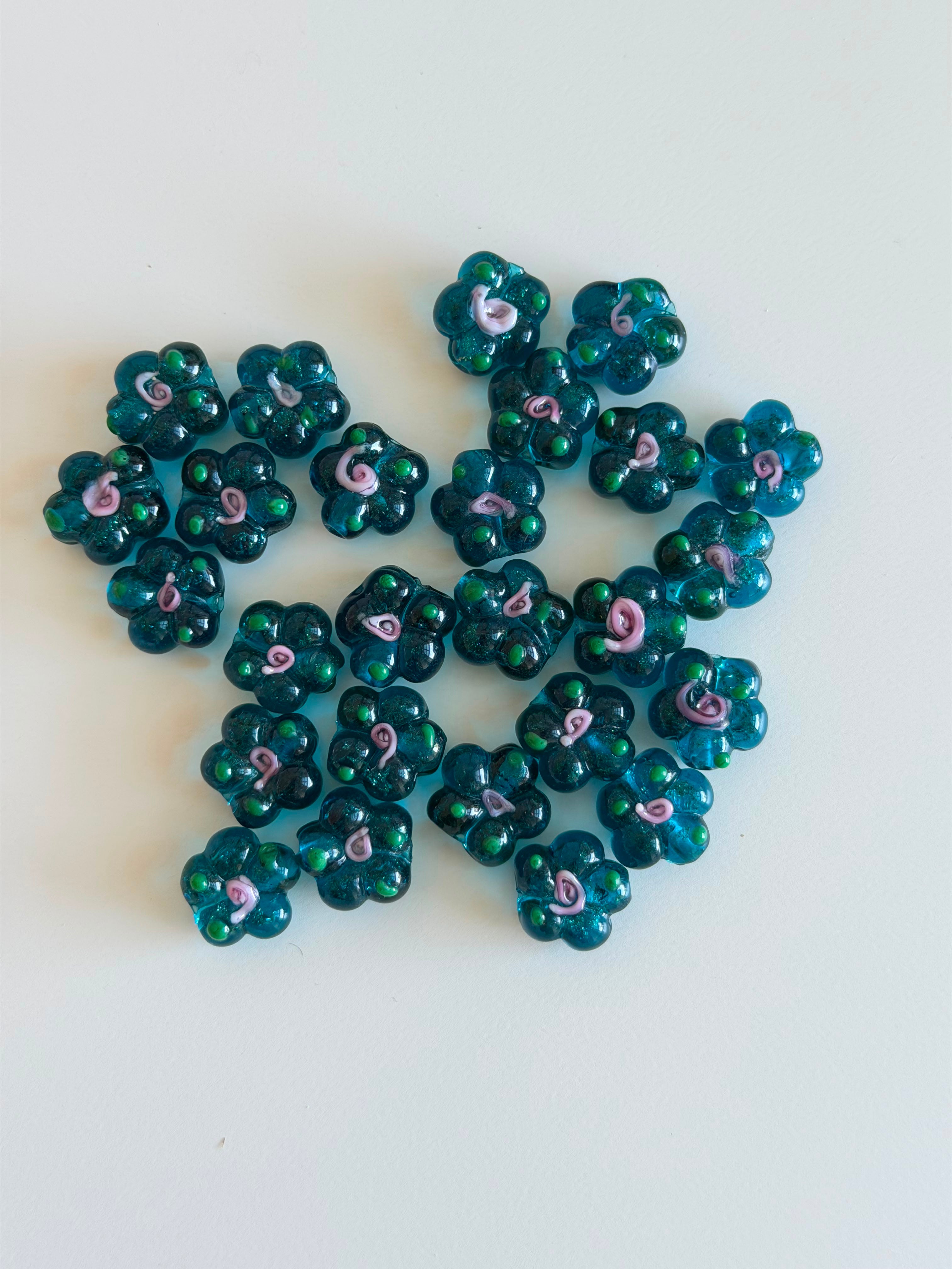 Midnight Bloom Glass Flower Beads