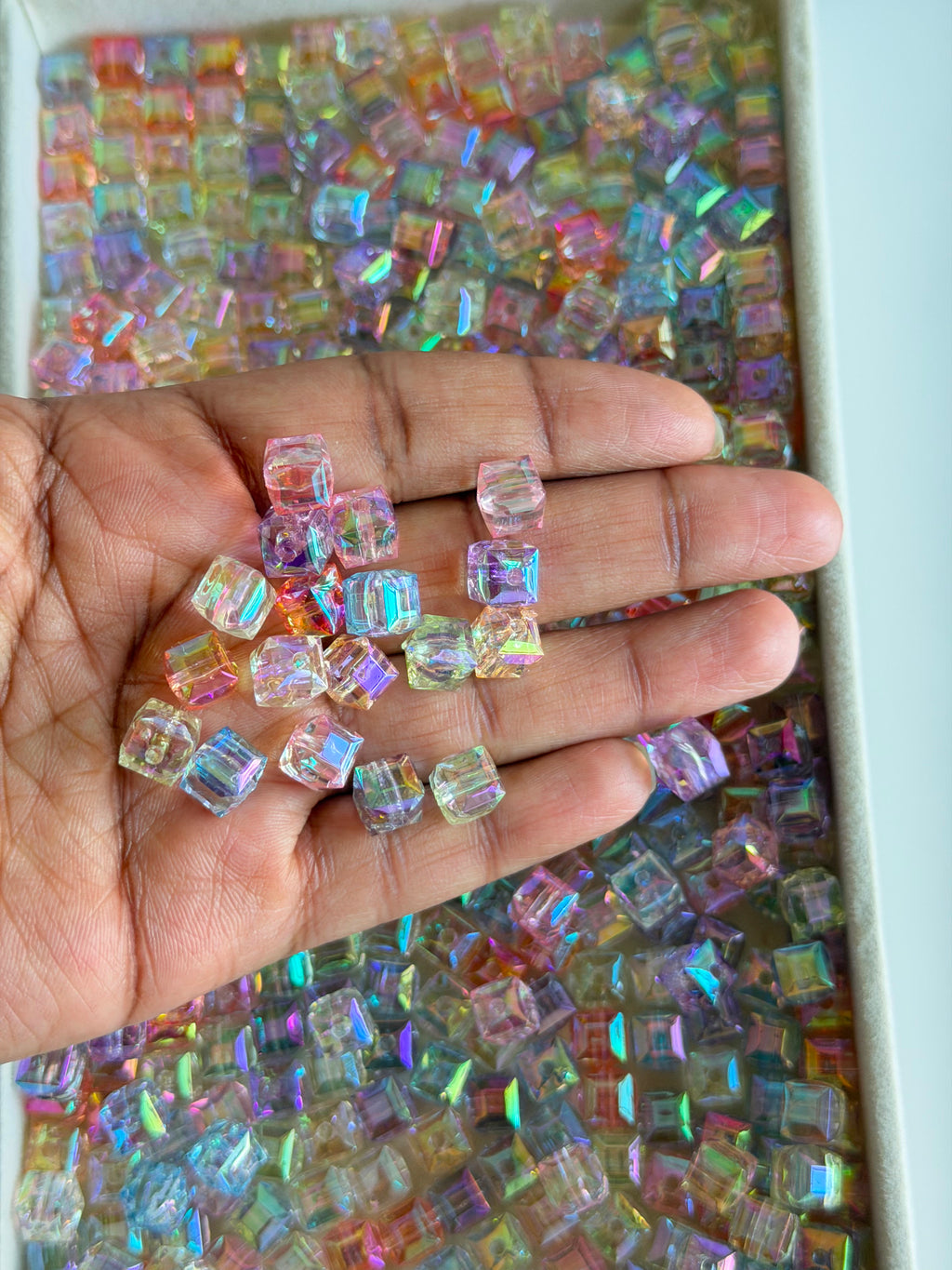 Iridescent Cube Crystal Beads