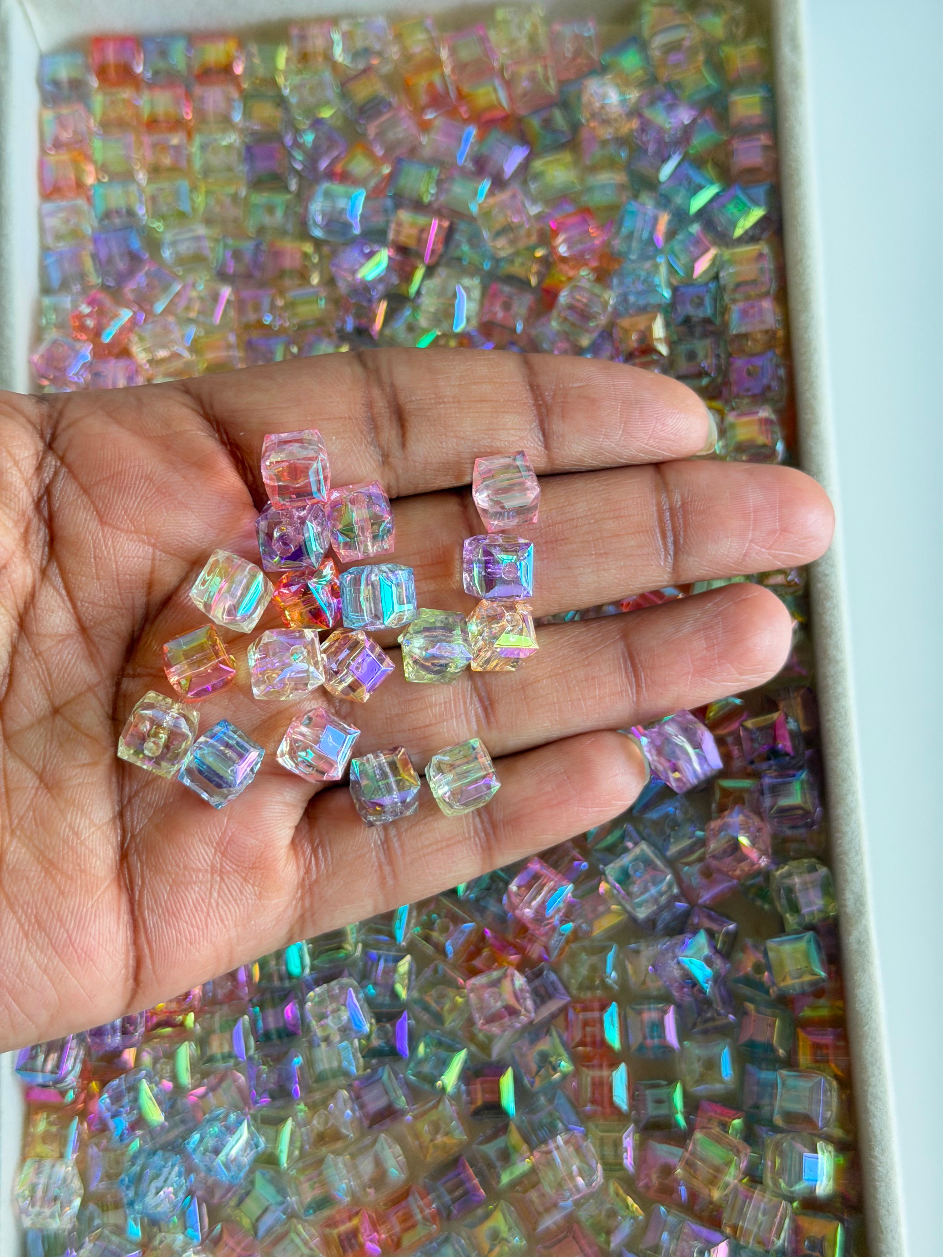 Iridescent Cube Crystal Beads