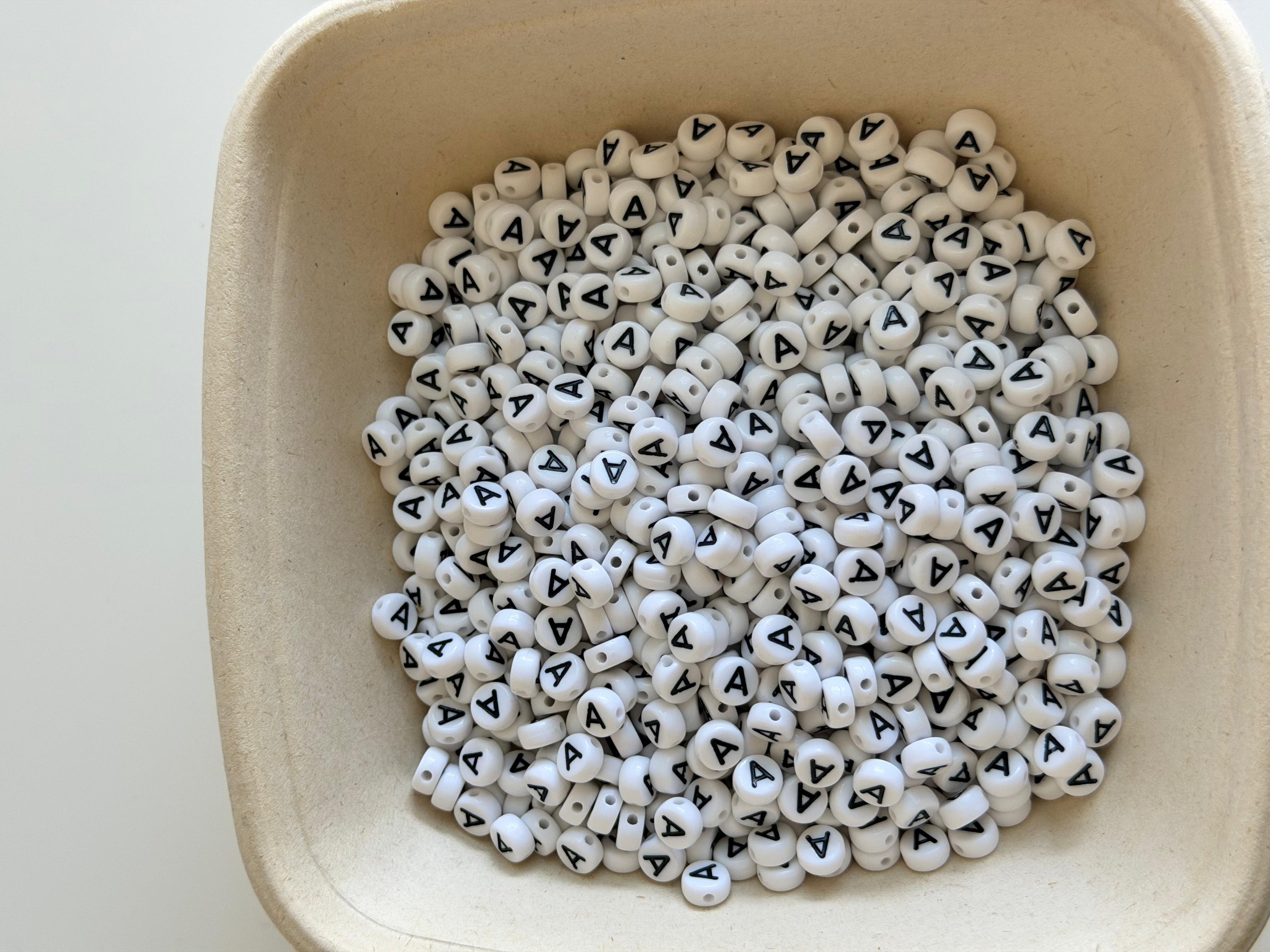 White Round Alphabets Beads Letter A