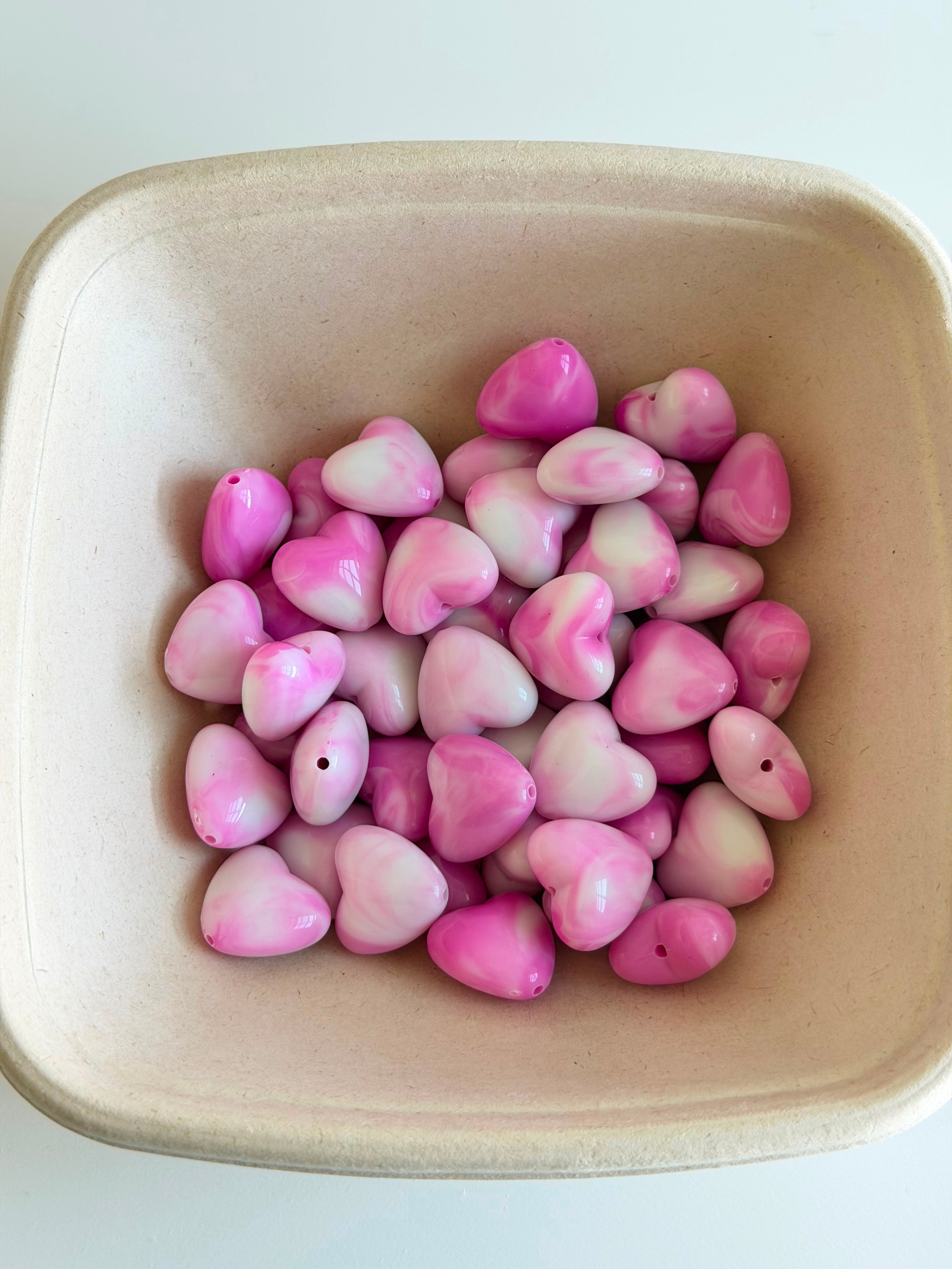 Pink Marble Heart Beads