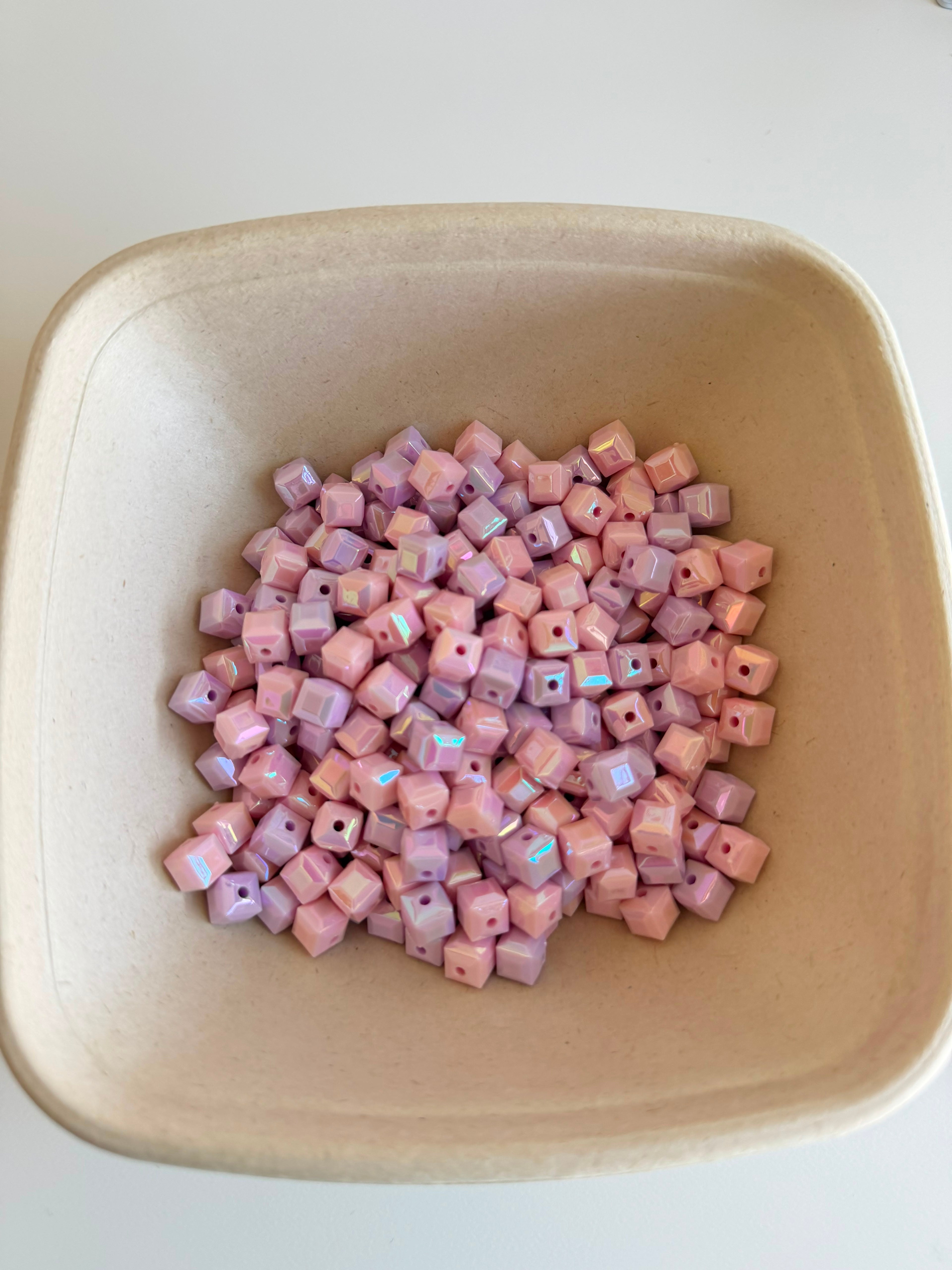 Pastel Cube Iridescent Acrylic Beads
