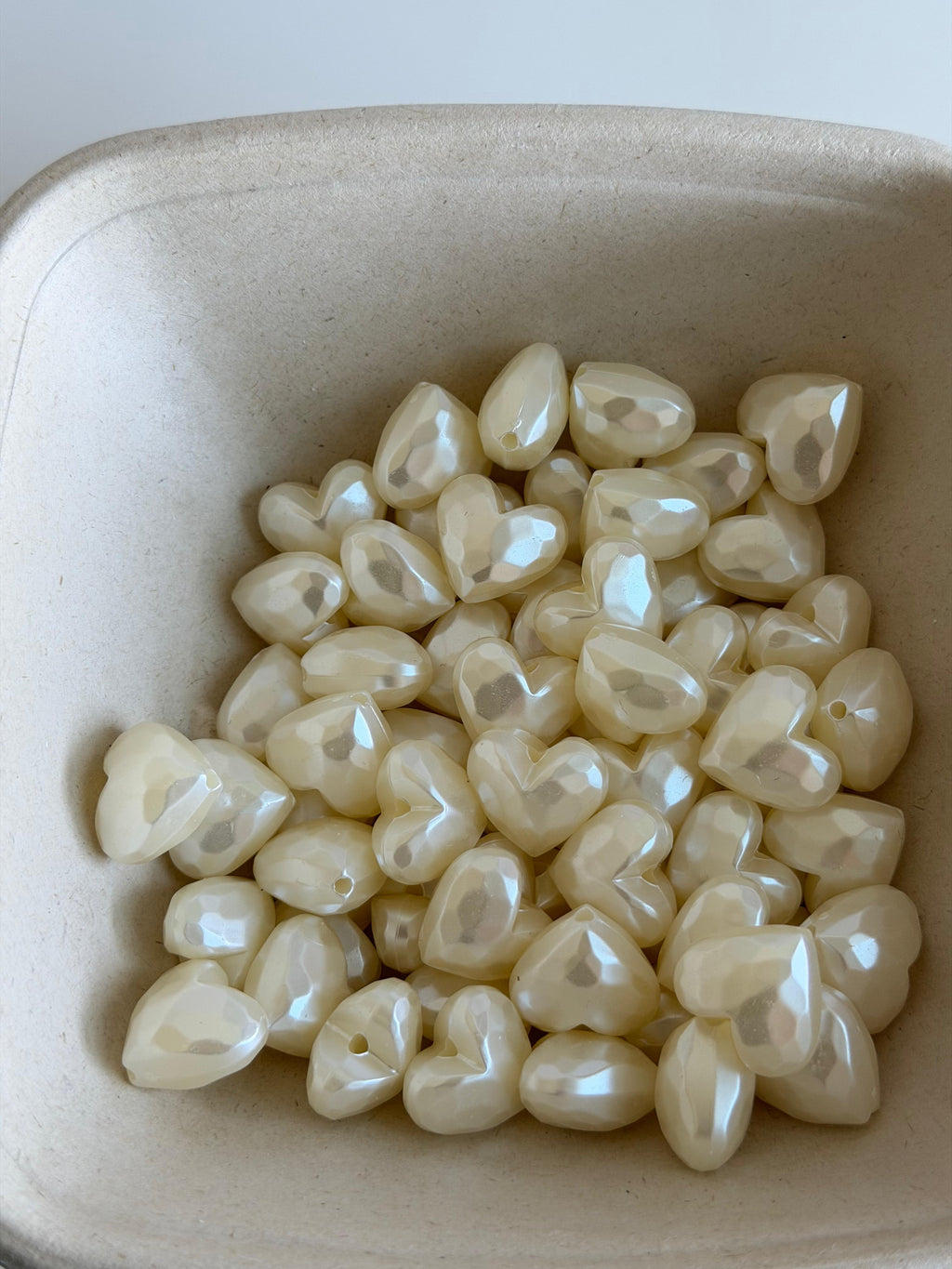 Faceted pearl Heart Beads-Ivory Heart Charms