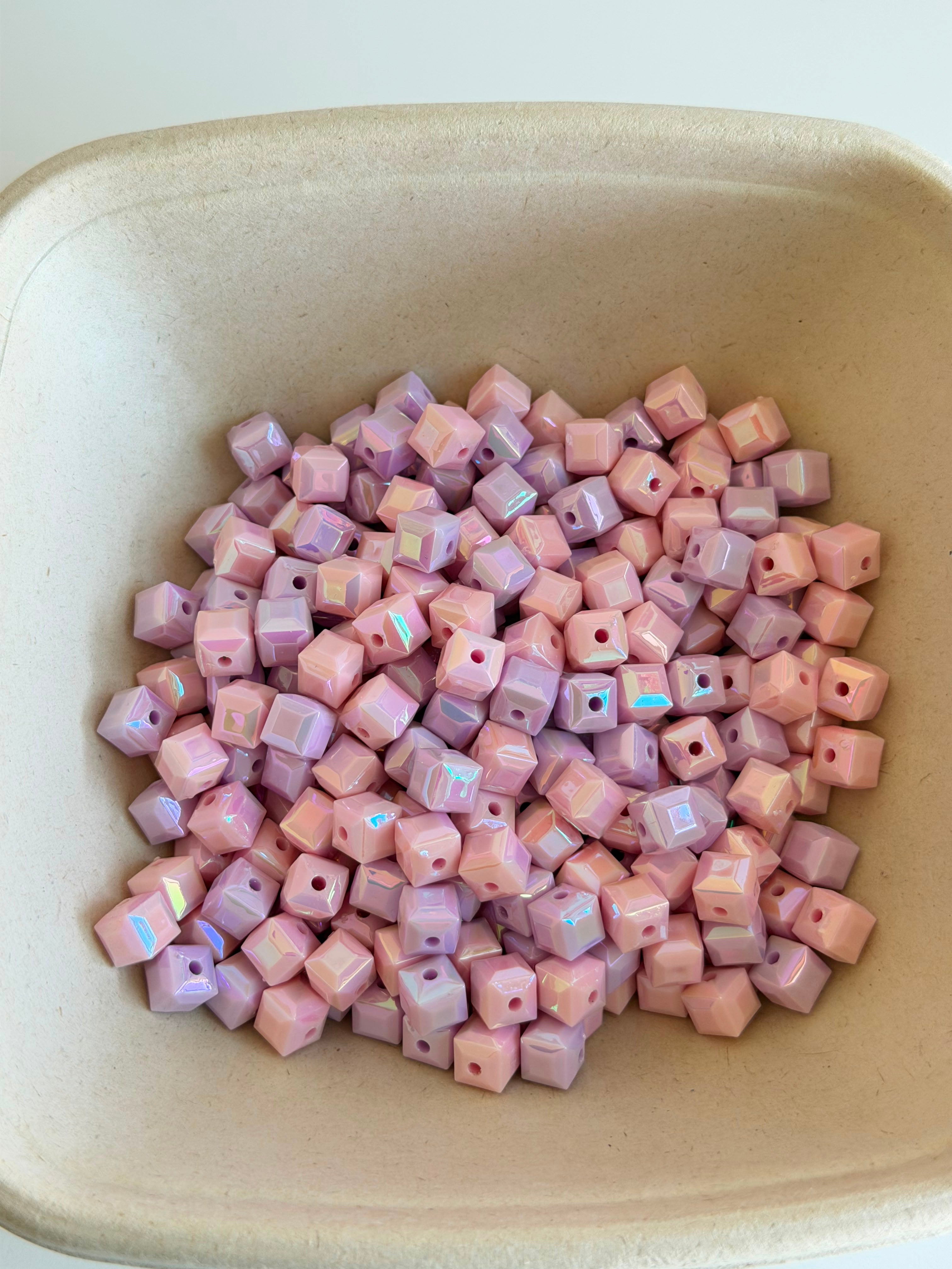 Pastel Cube Iridescent Acrylic Beads