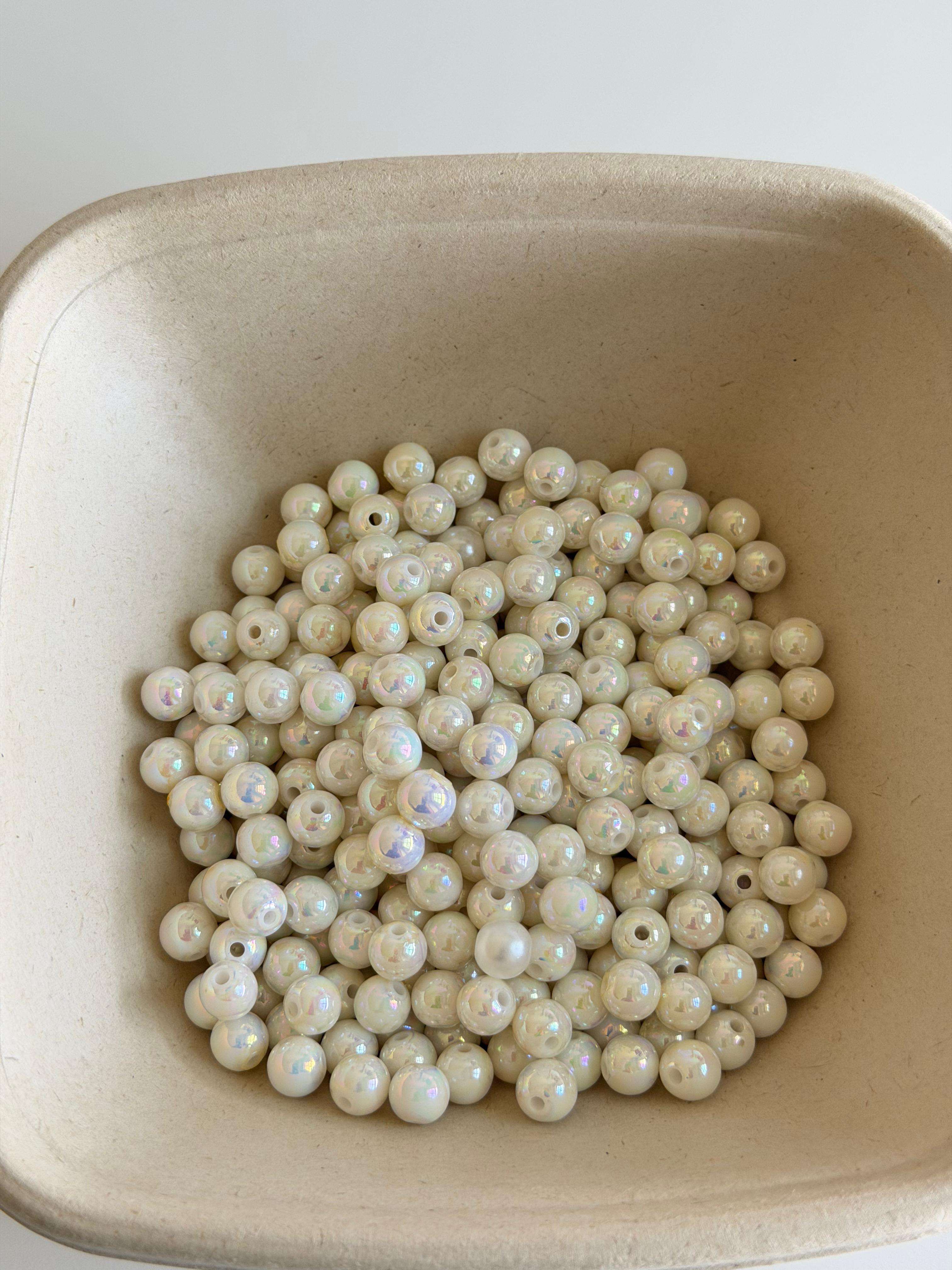 White AB Pearl Round Beads – Iridescent Acrylic