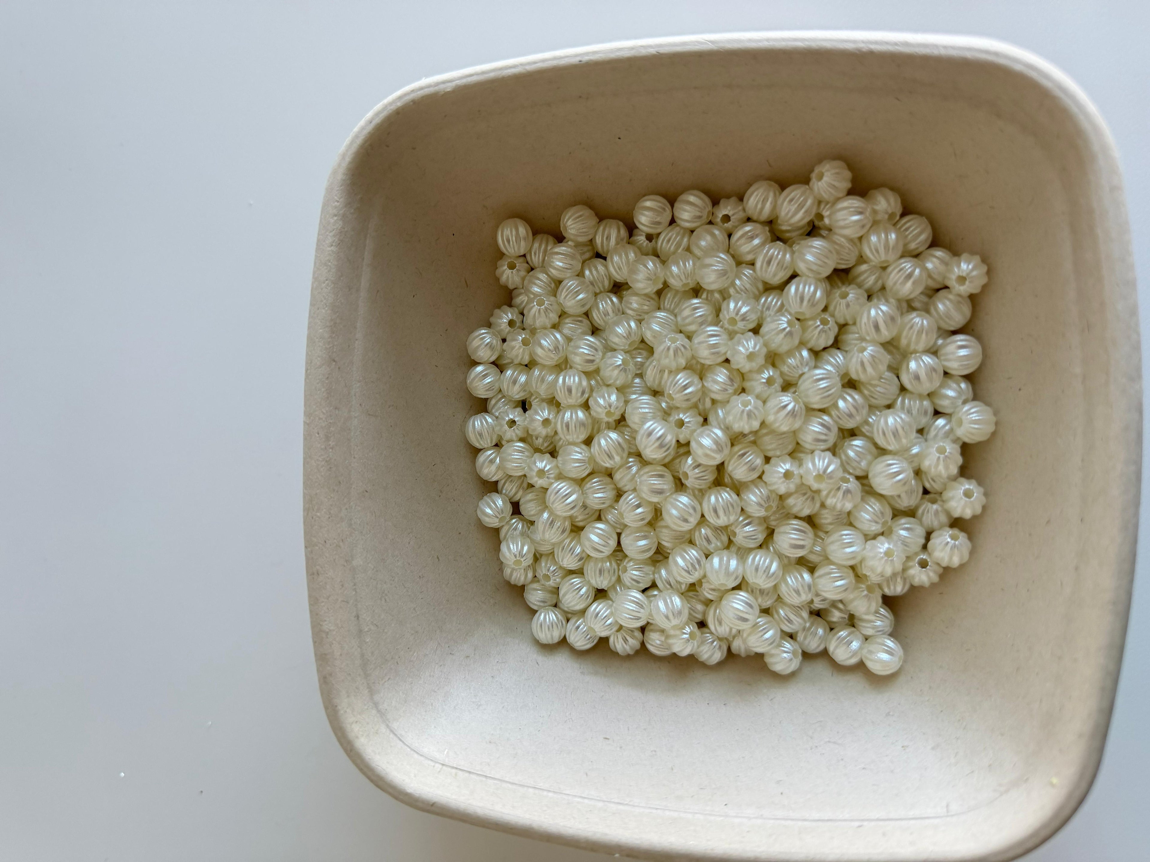 Ivory Ribbed Pearl Beads