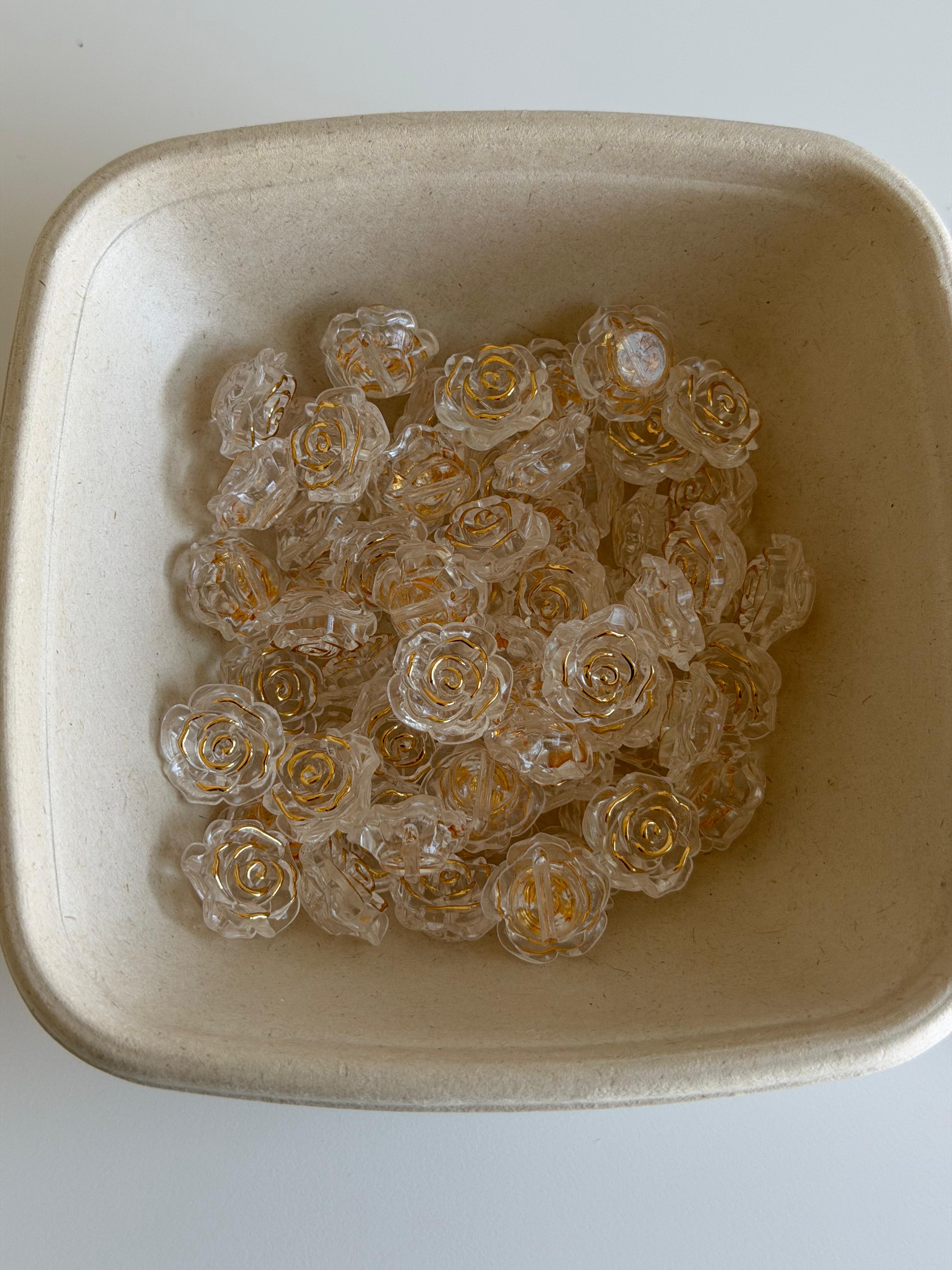 Clear Gold Rose Beads