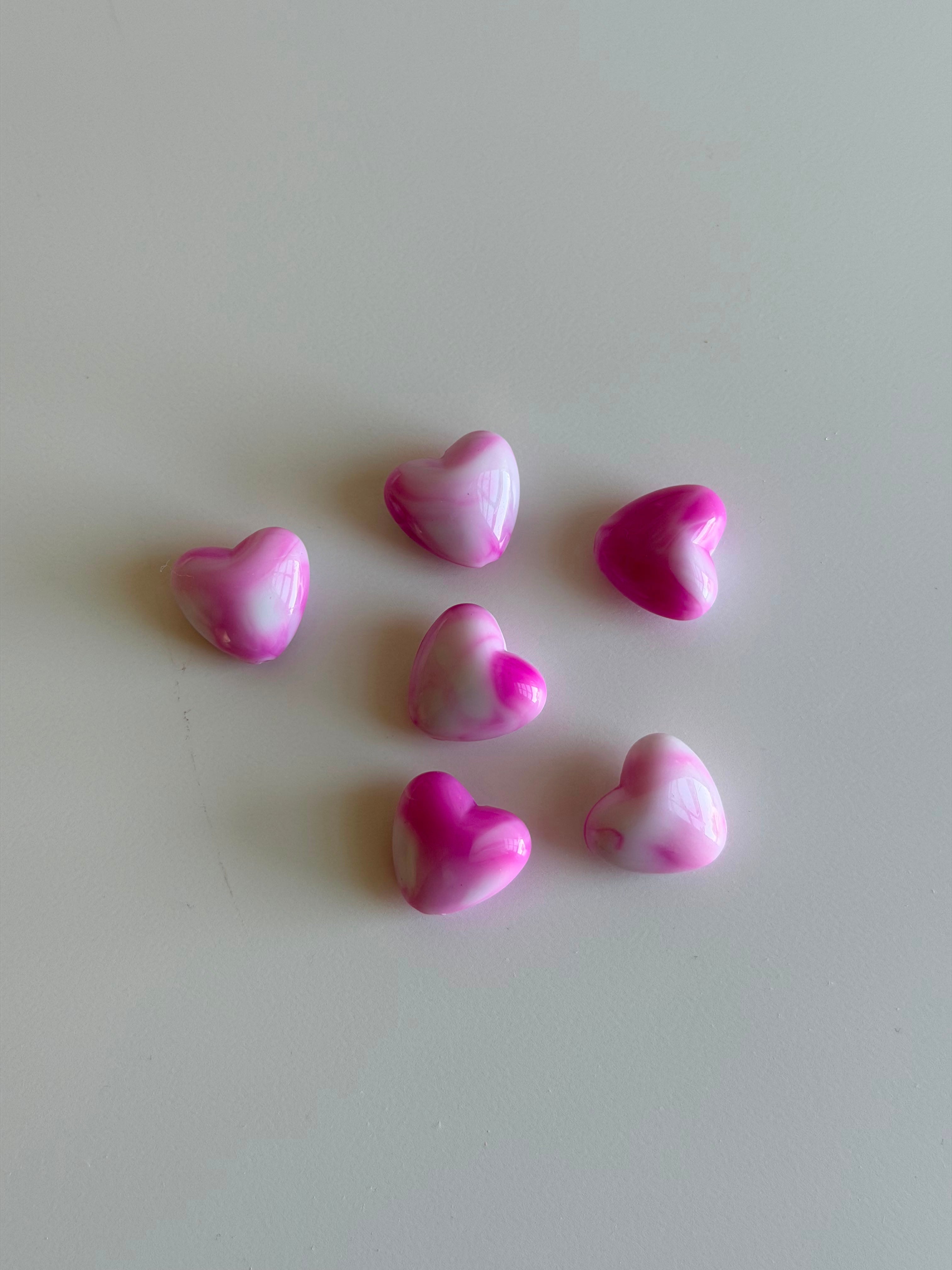 Pink Marble Heart Beads