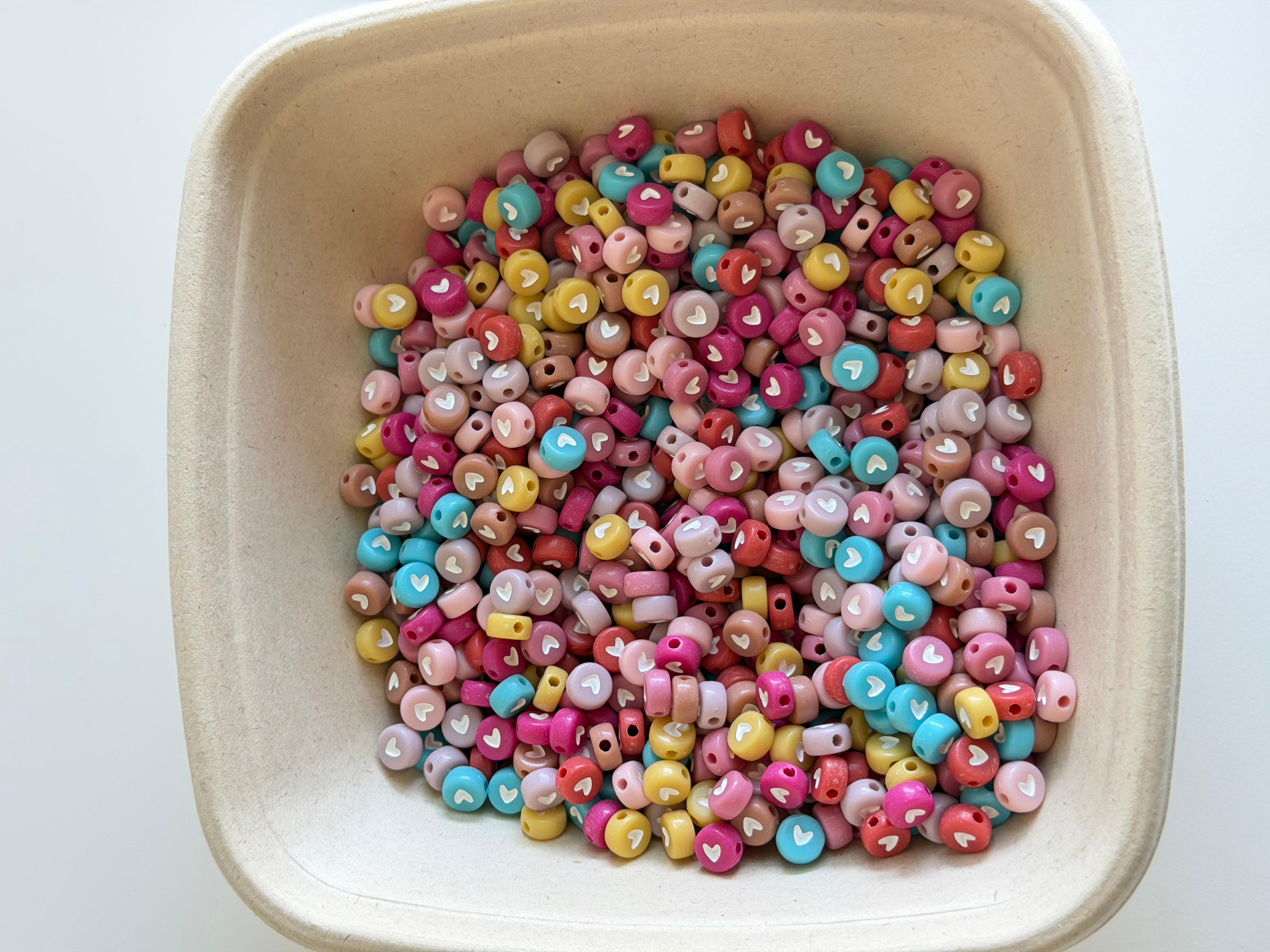 Pastel Heart Beads-Mixed Colors.