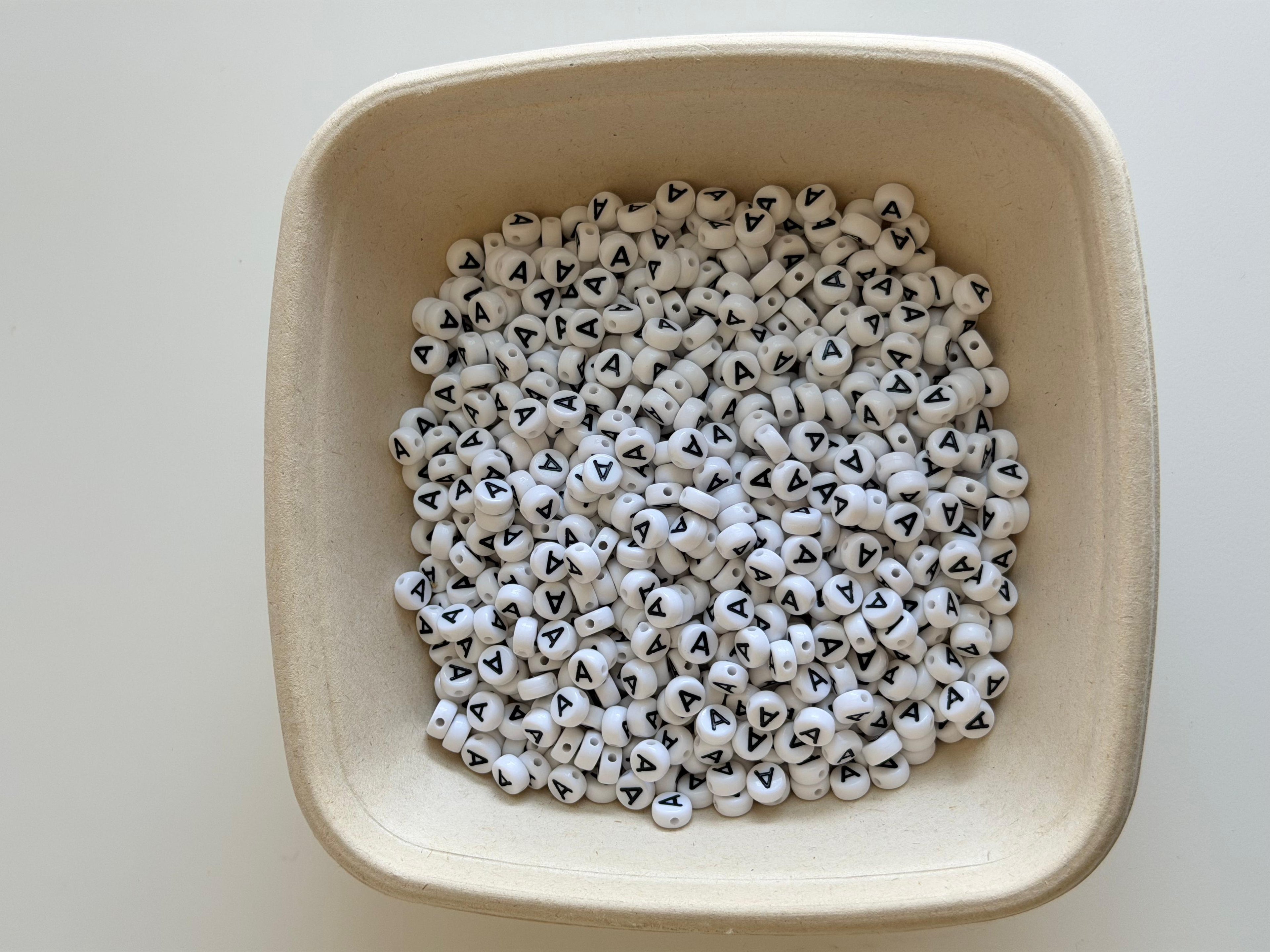 White Round Alphabets Beads Letter A