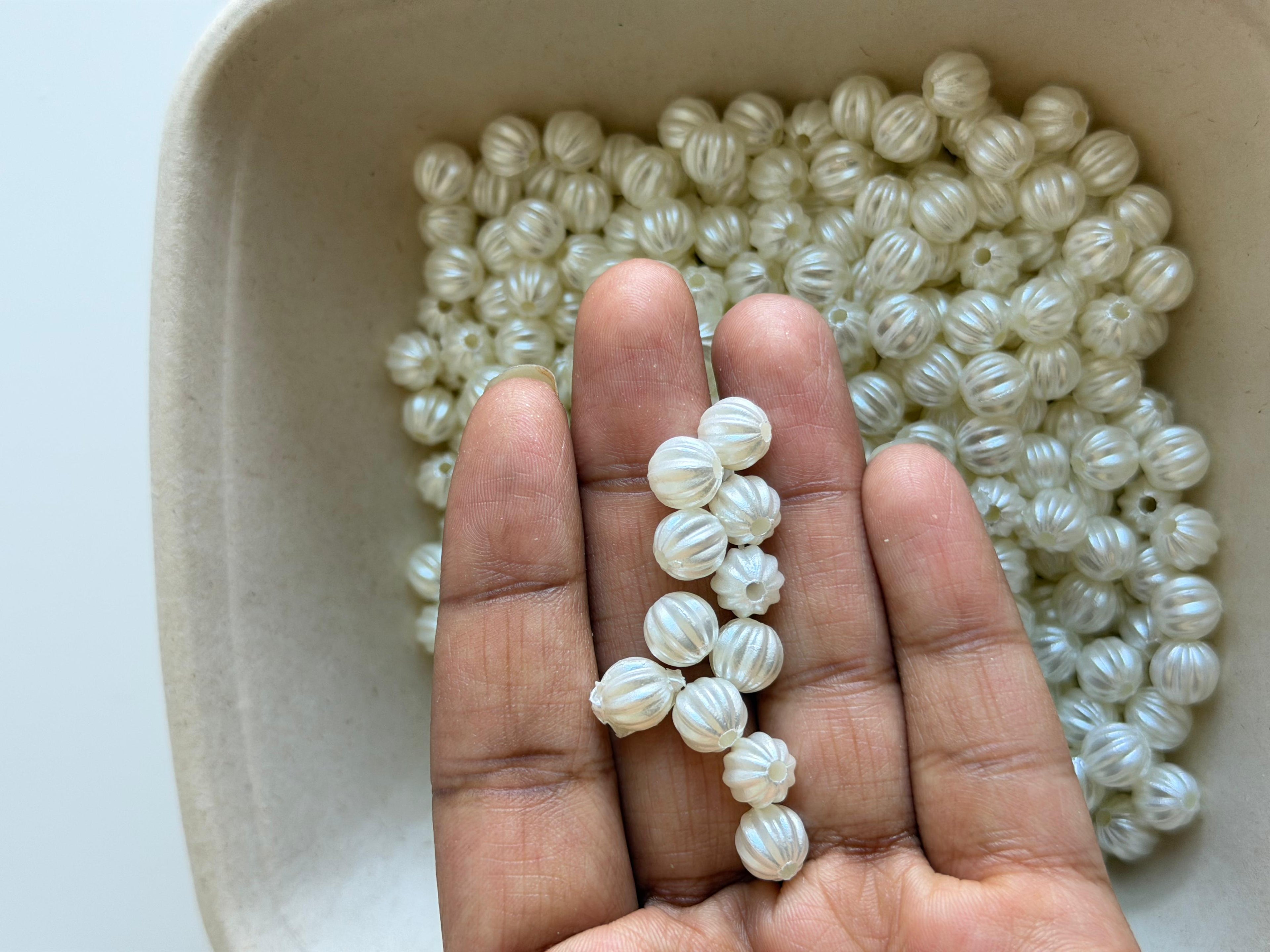 Ivory Ribbed Pearl Beads