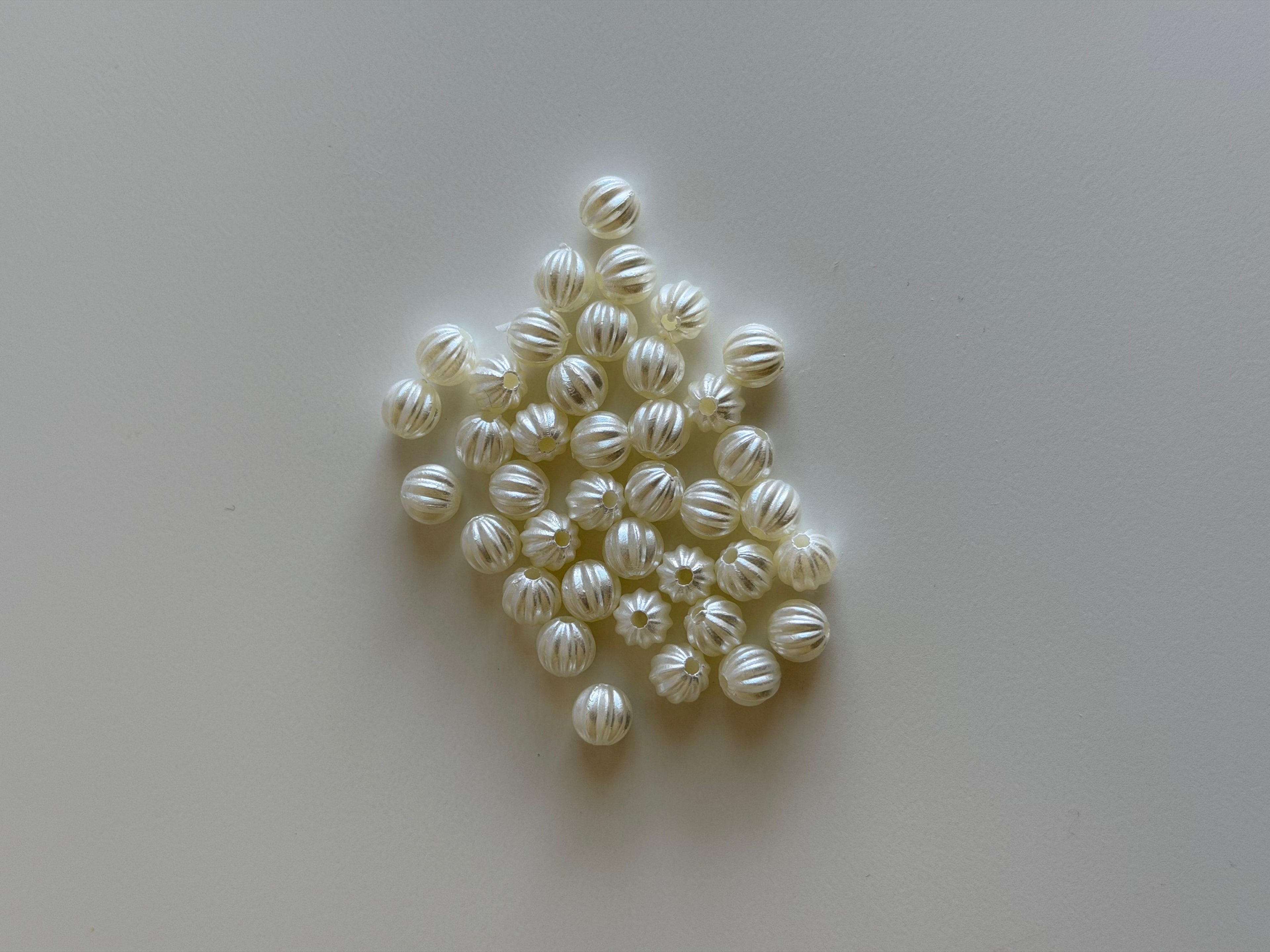 Ivory Ribbed Pearl Beads
