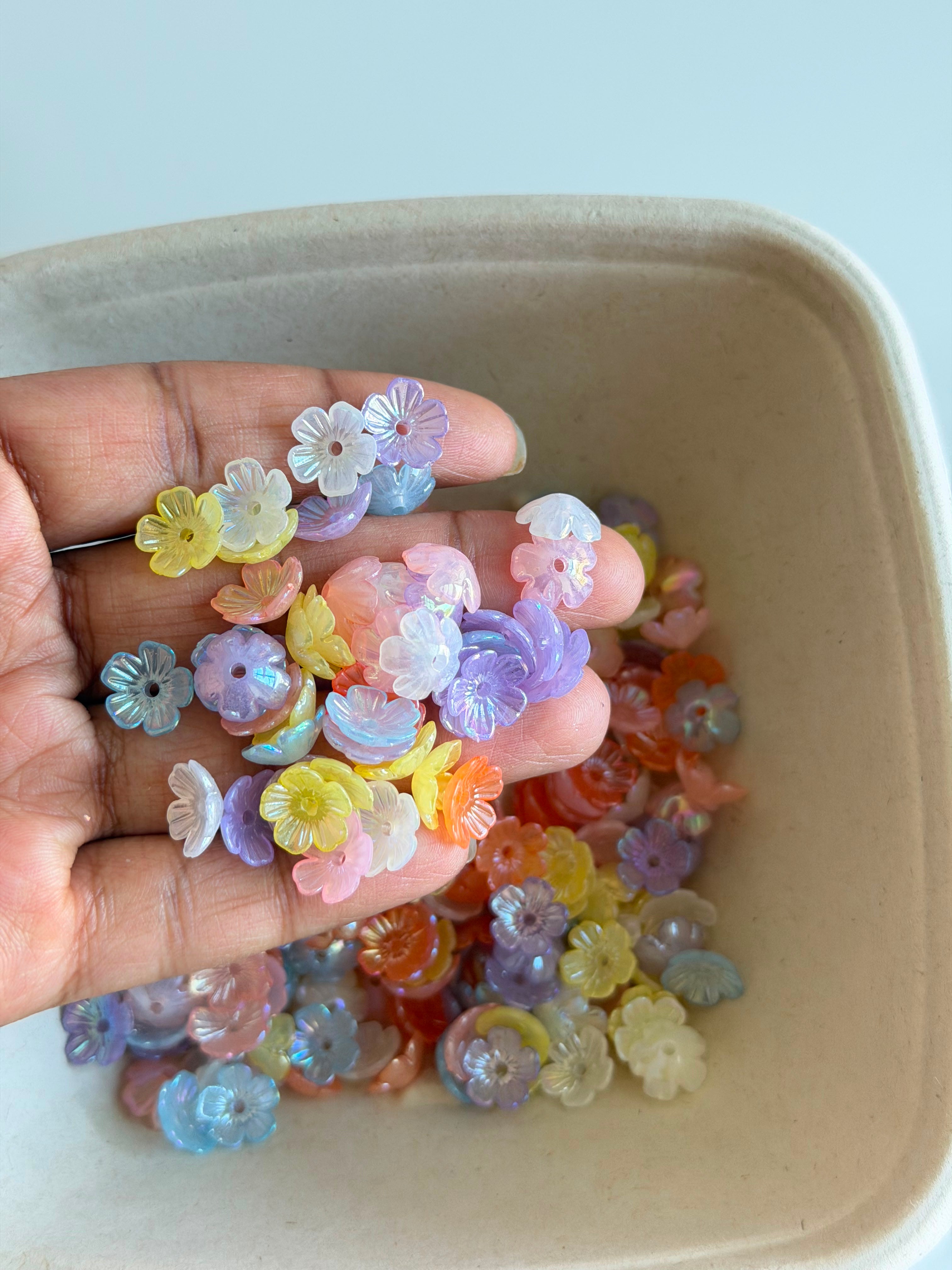 Pastel Iridescent Flower Spacer Beads Mix