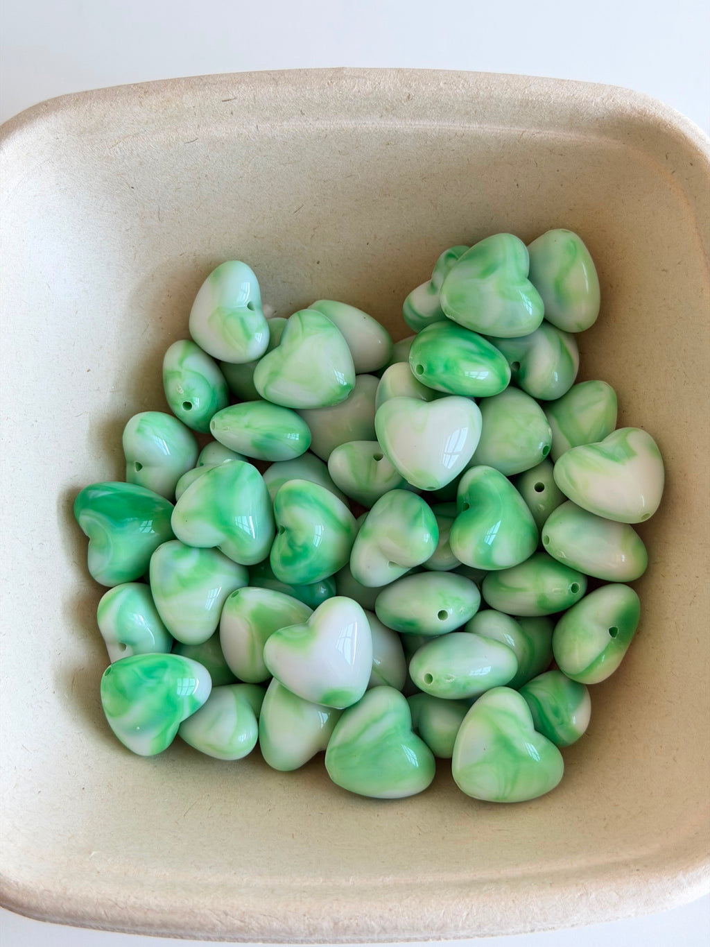 Marble Green Heart Beads