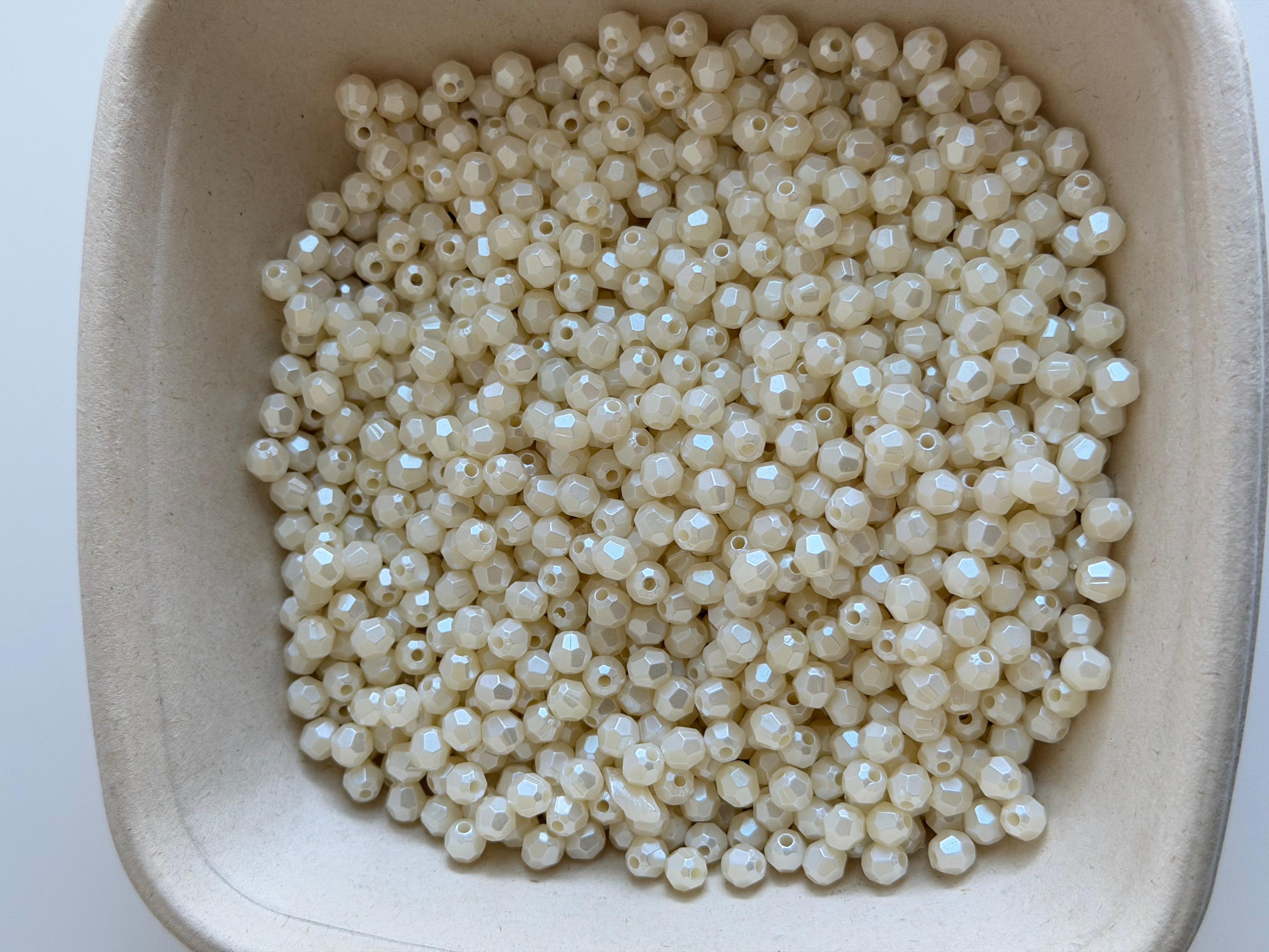 Ivory Faceted Crystal Beads-6mm