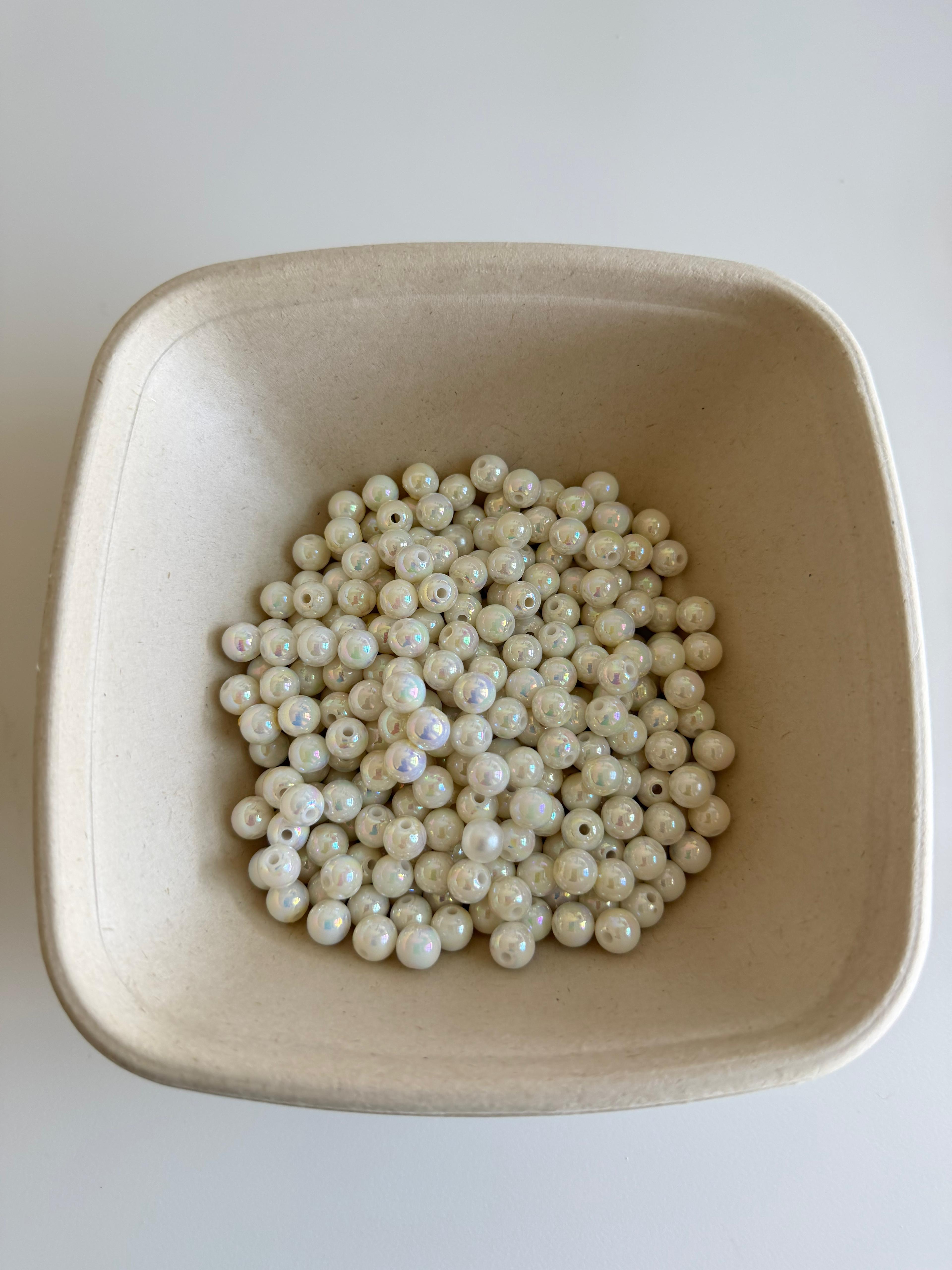 White AB Pearl Round Beads – Iridescent Acrylic