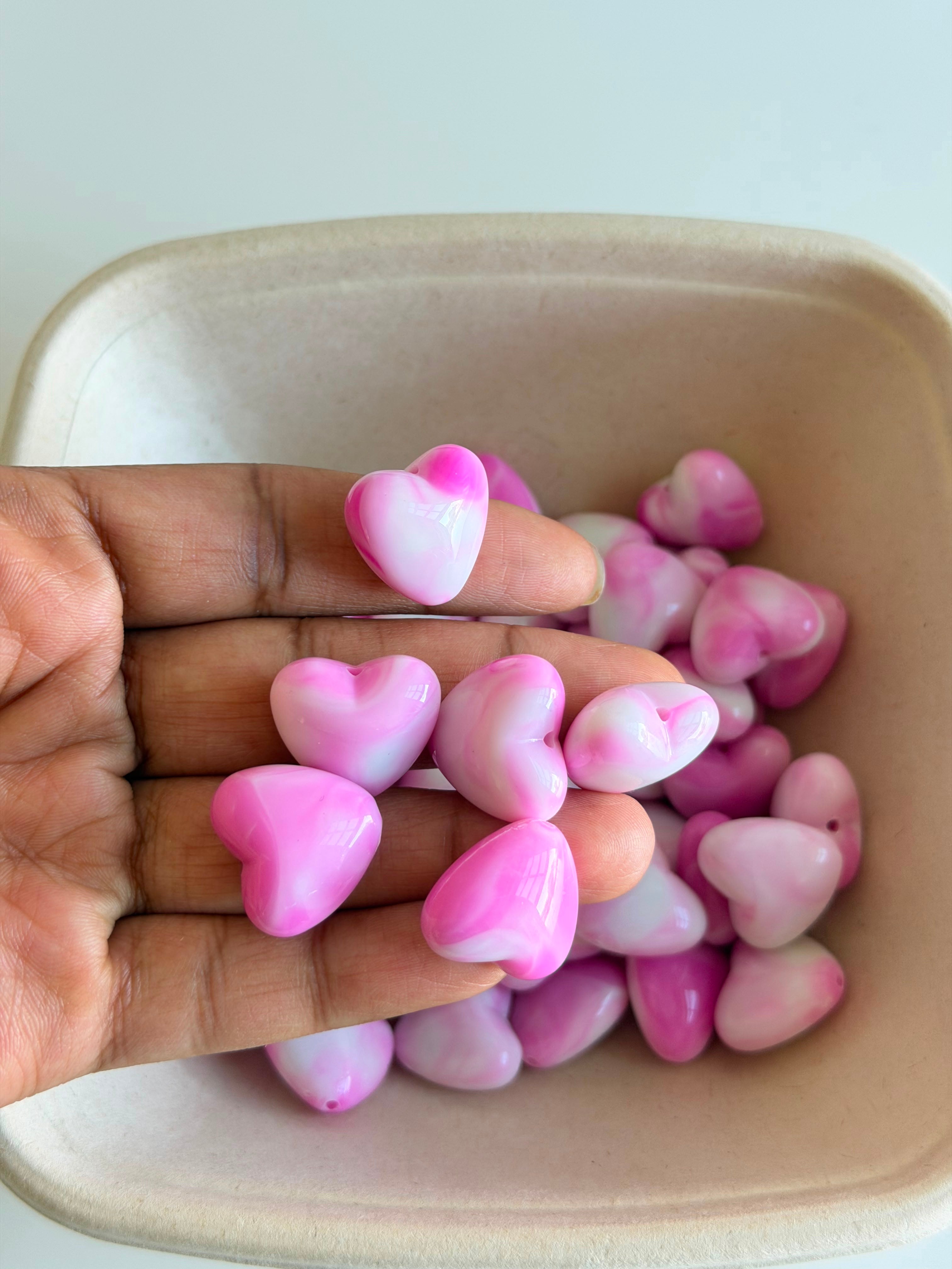 Pink Marble Heart Beads