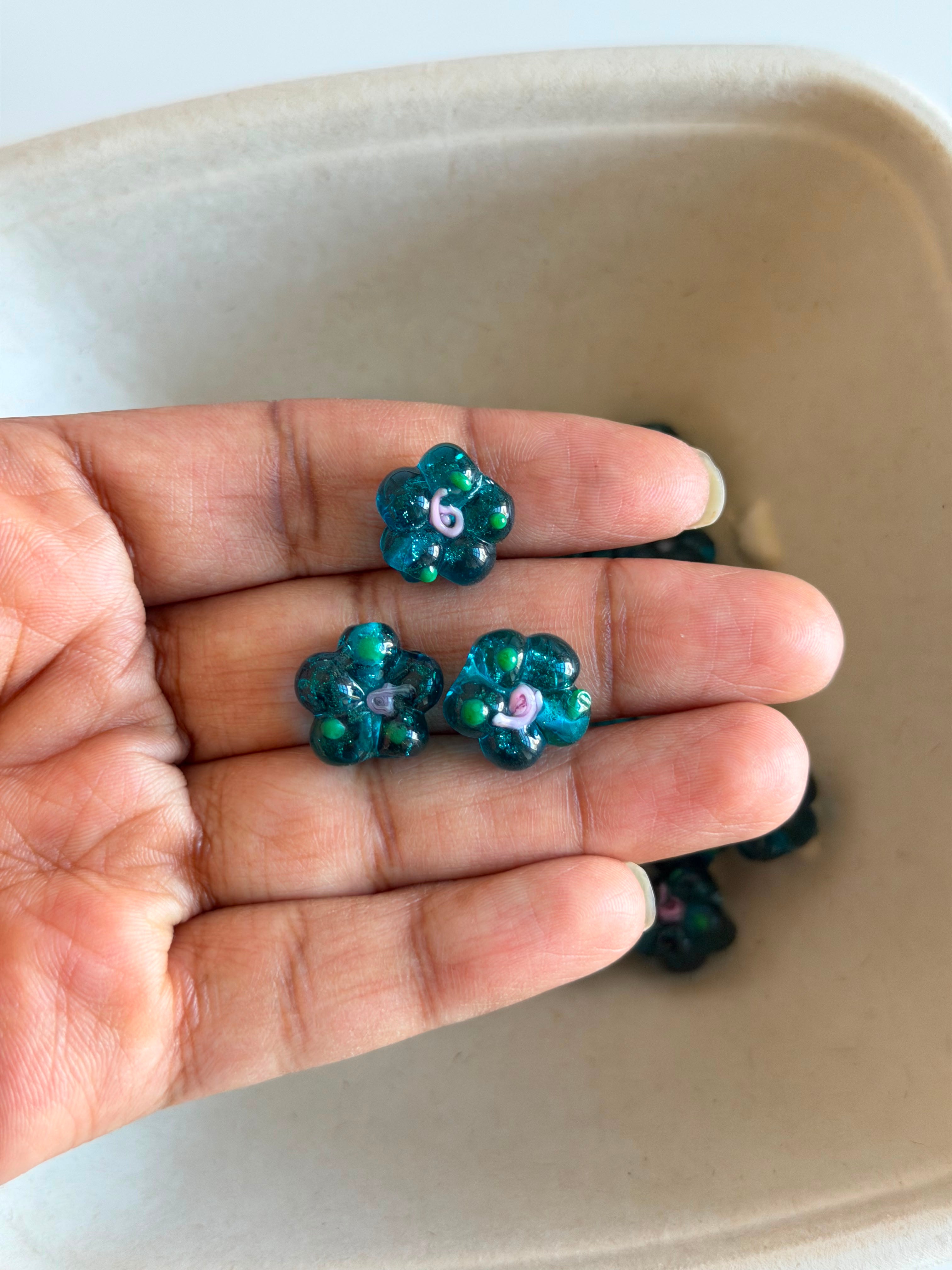 Midnight Bloom Glass Flower Beads