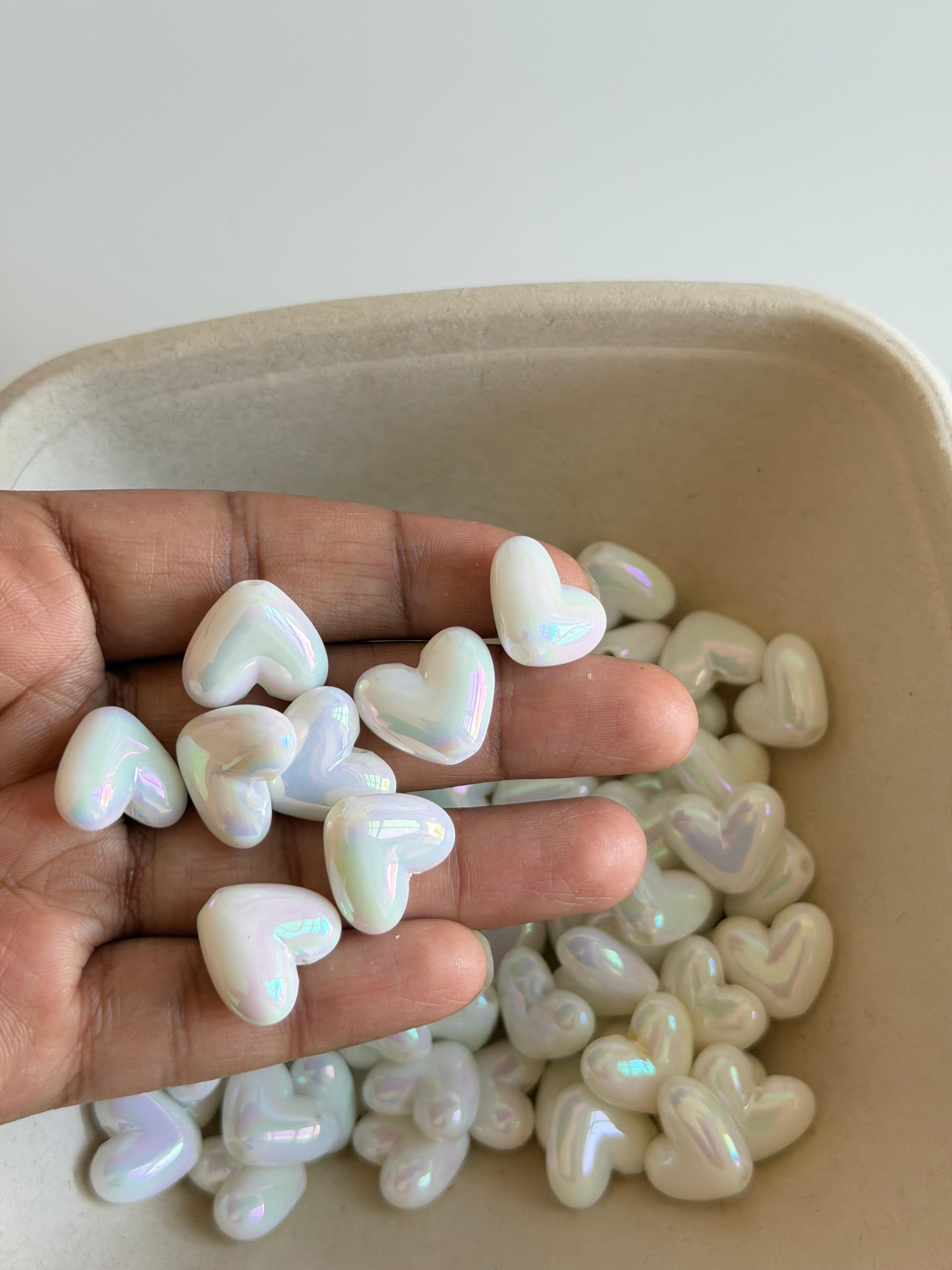 Iridescent Heart Beads – White Aurora Heart Acrylic Beads