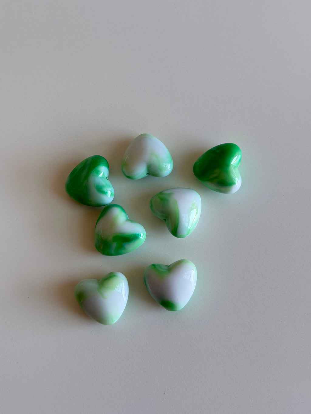 Marble Green Heart Beads