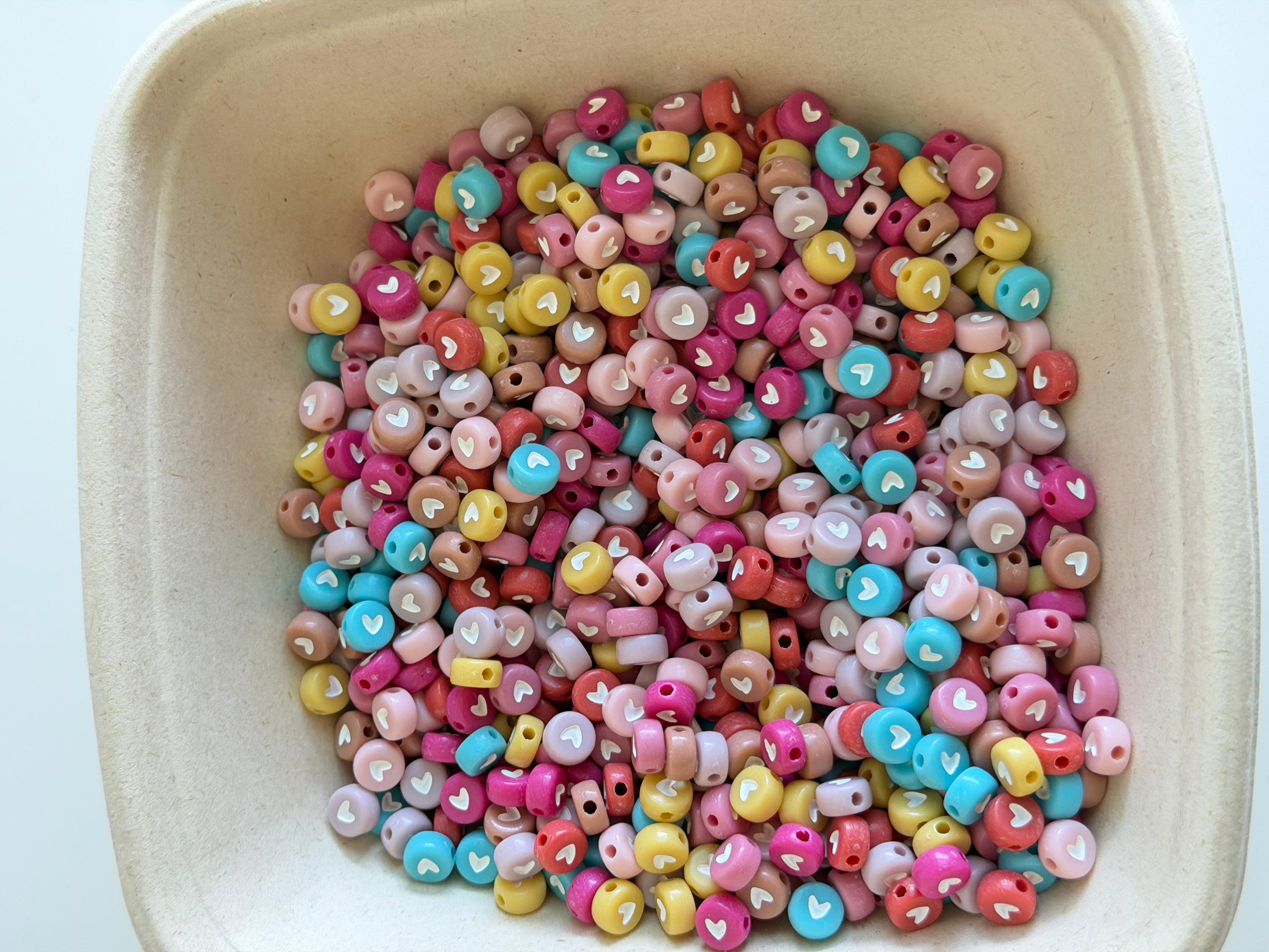 Pastel Heart Beads-Mixed Colors.