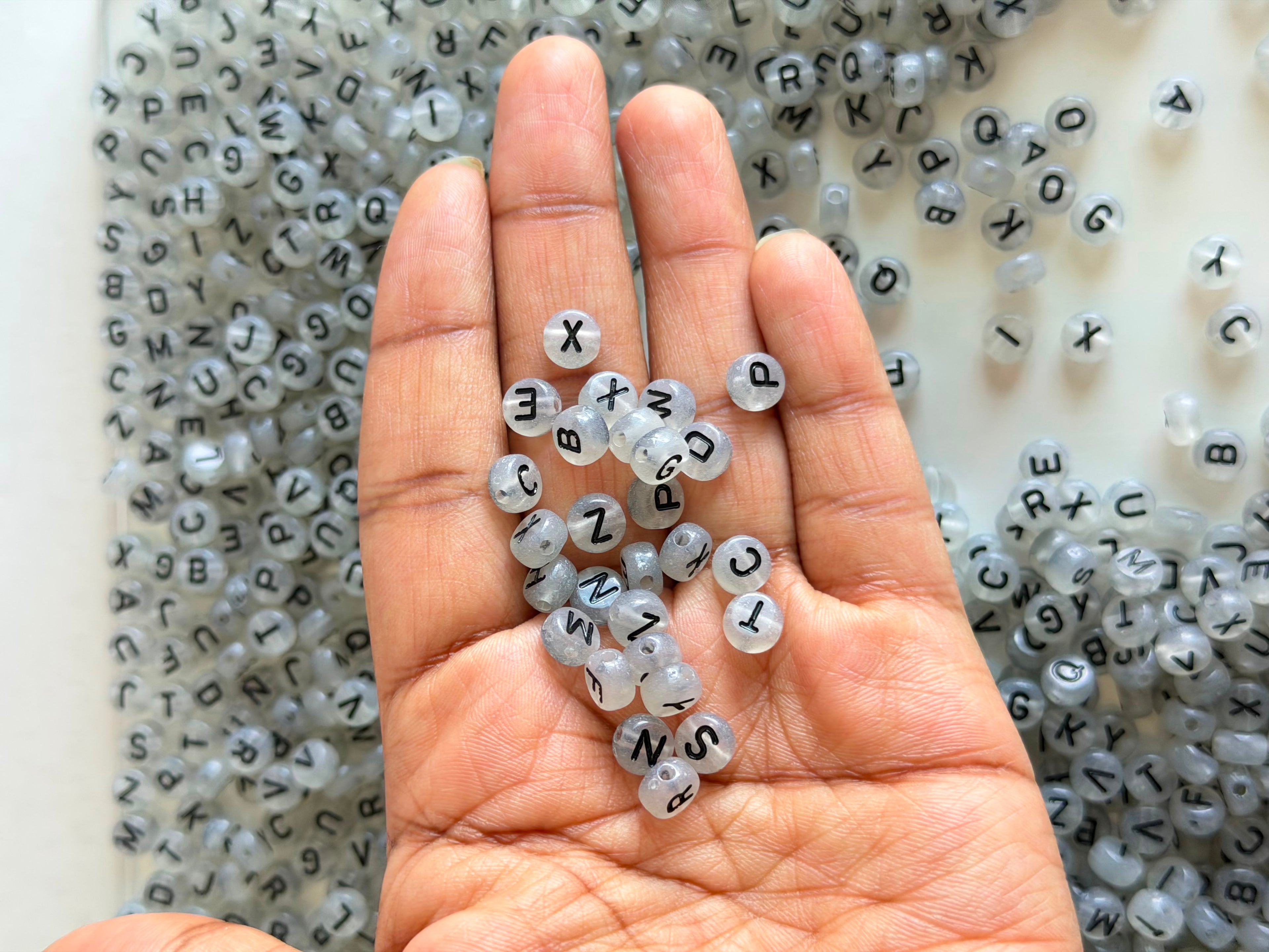 Frosted Black Alphabet Beads
