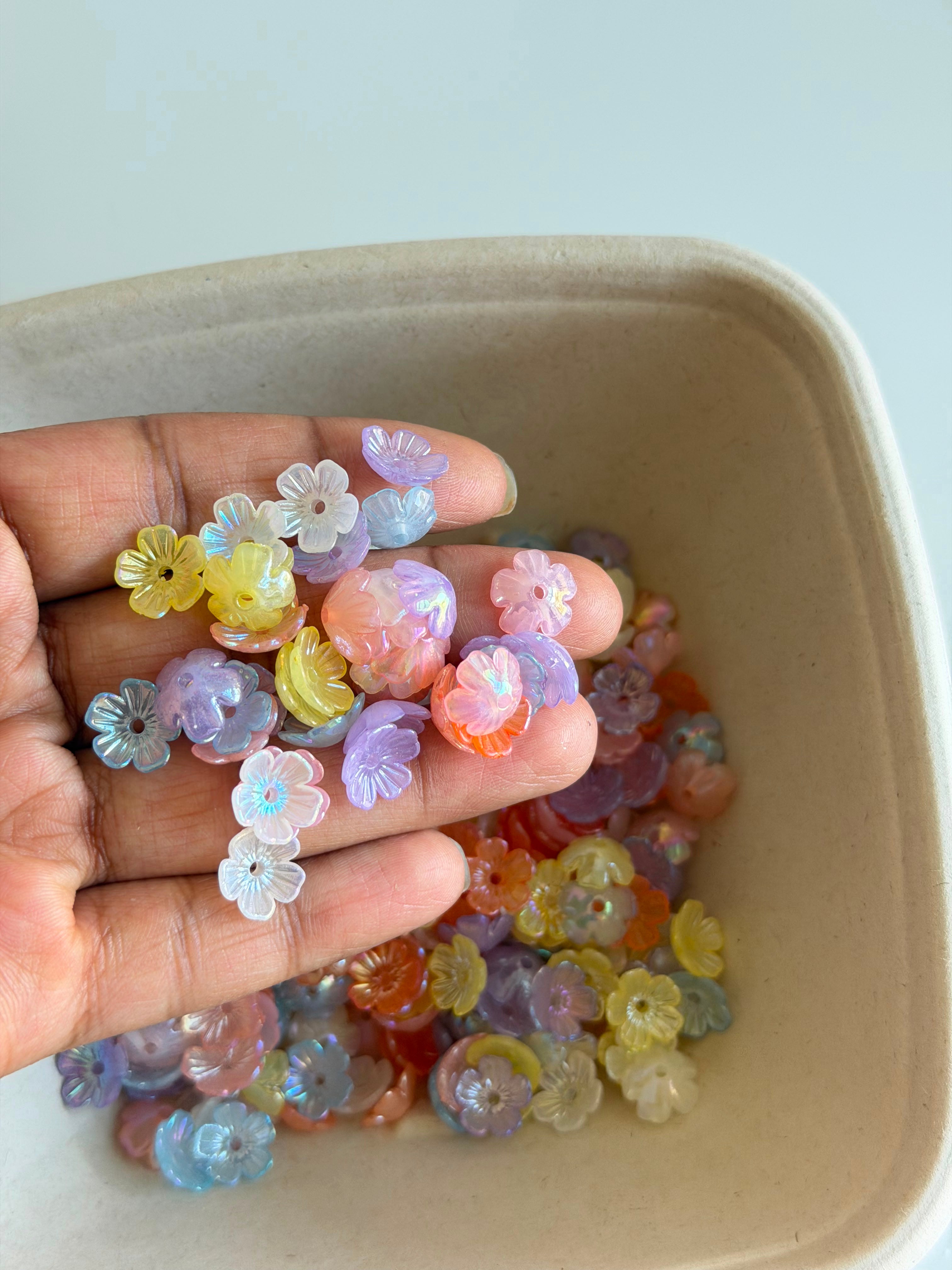 Pastel Iridescent Flower Spacer Beads Mix