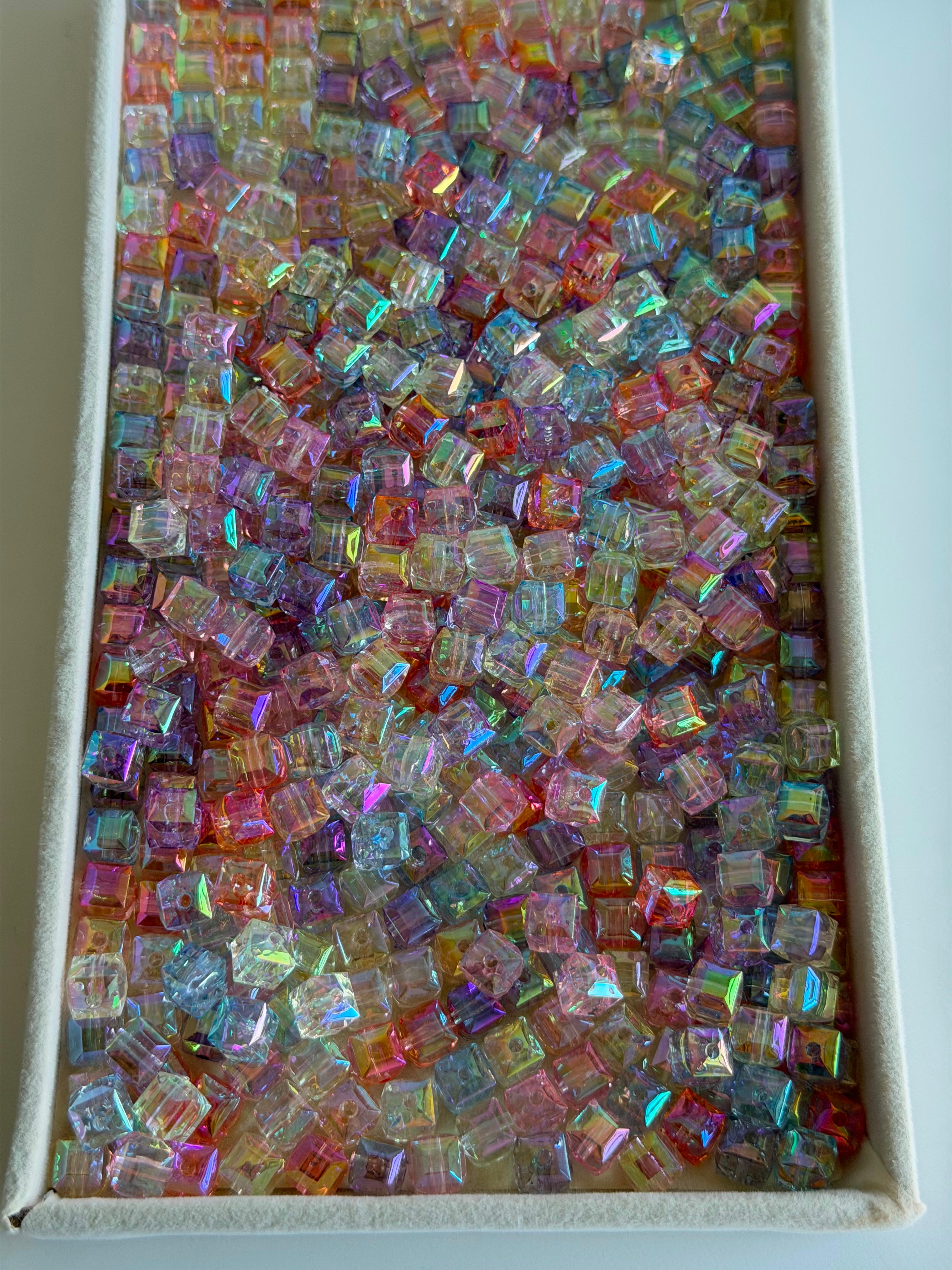 Iridescent Cube Crystal Beads