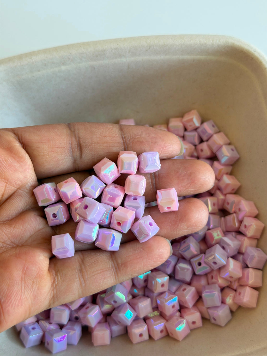 Pastel Cube Iridescent Acrylic Beads